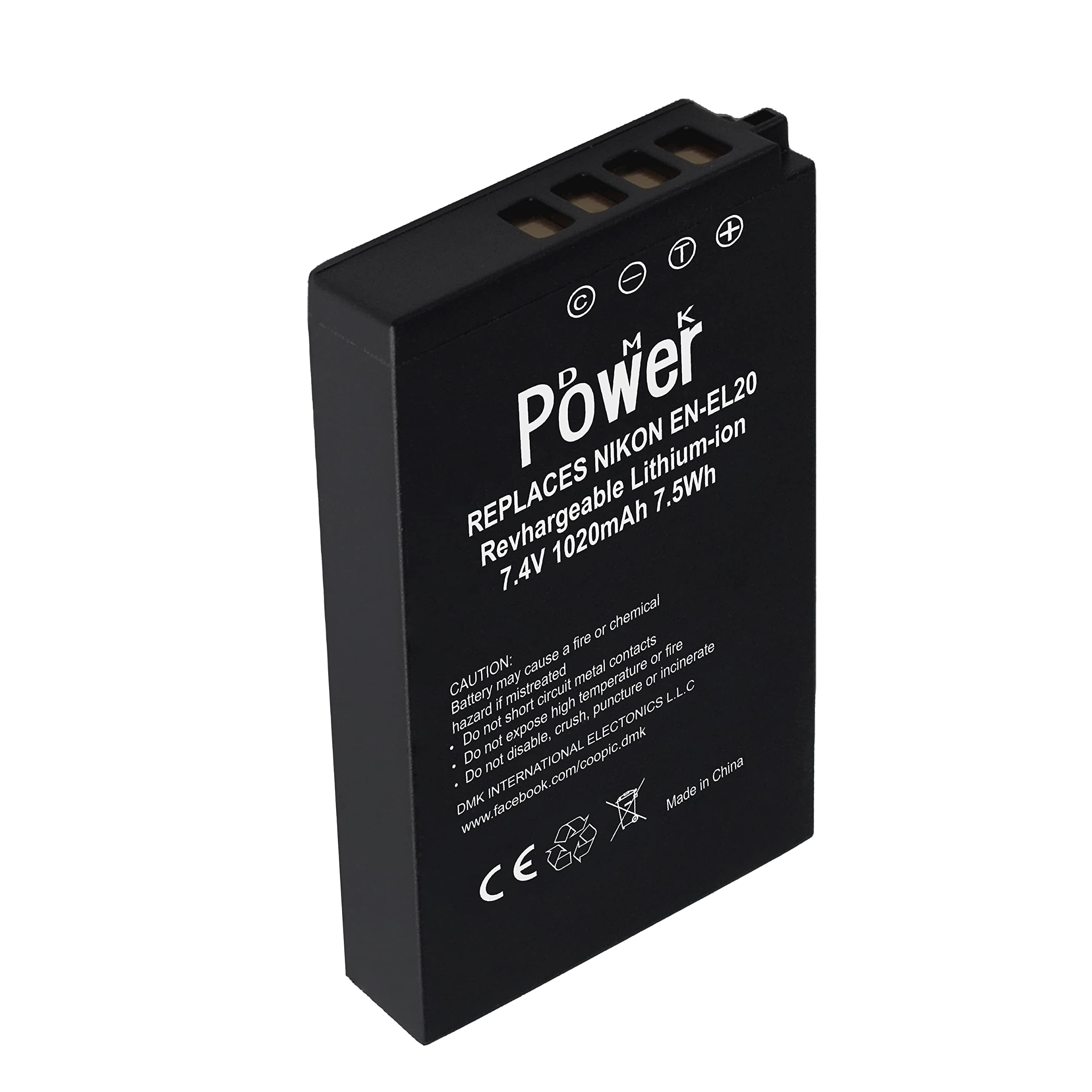 DMK Power EN-EL20, EN-EL20a Battery Compatible with Nikon Coolpix P1000, DL24-500, Coolpix A, 1 AW1, 1 J1, 1 J2, 1 J3, 1 S1, 1 V3 Digital Camera