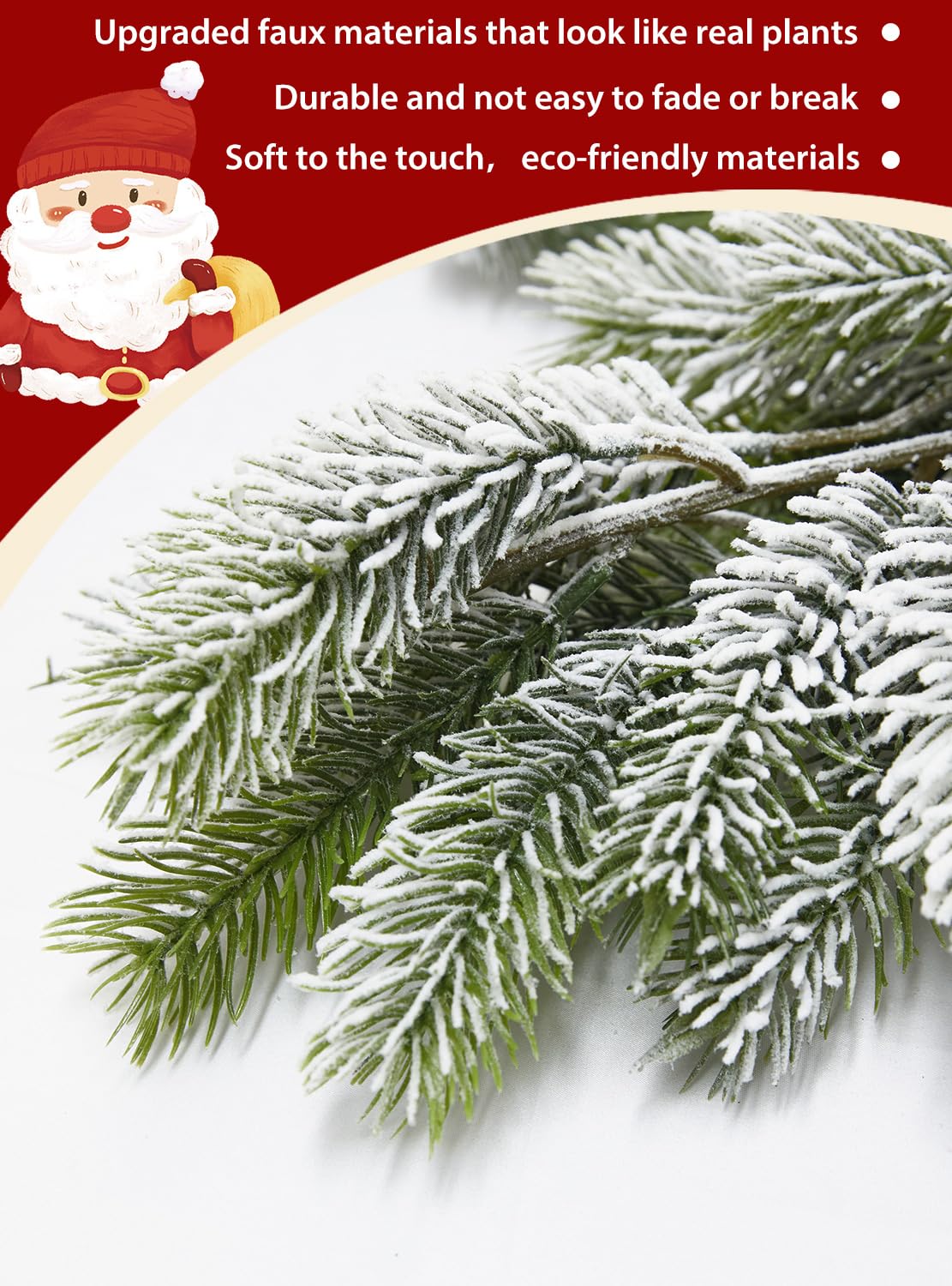 Norfolk Guirlande de sapin de neige avec lumières pour cheminée, intérieur et extérieur - Guirlande de Noël artificielle pour escalier, porte d'entrée, porche, mur, décoration de la maison