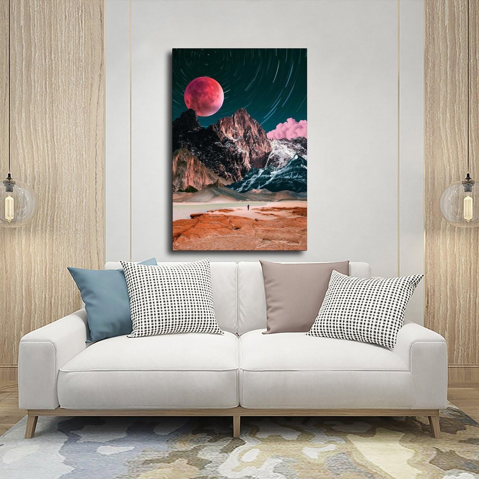 WRTYVE Poster su tela con paesaggio montano surreale, per dormitorio, decorazione regalo