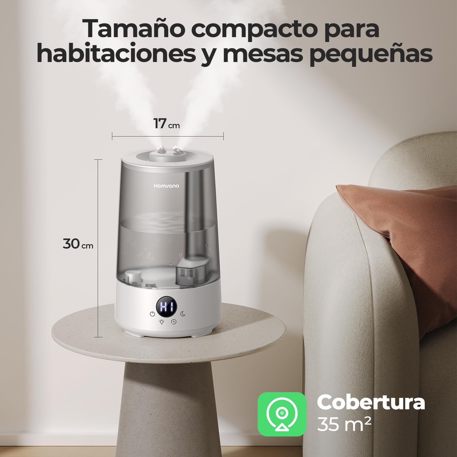 Homvana Humidificador Aceites Esenciales Aromas, Bebe 3.6L Hasta 34 Horas 16dB Silencioso de Para Dormitorio, Top-Fill Humidifier Plantas Ultrasonico, Difusor Aromatizador, Humidificadores Habitacion