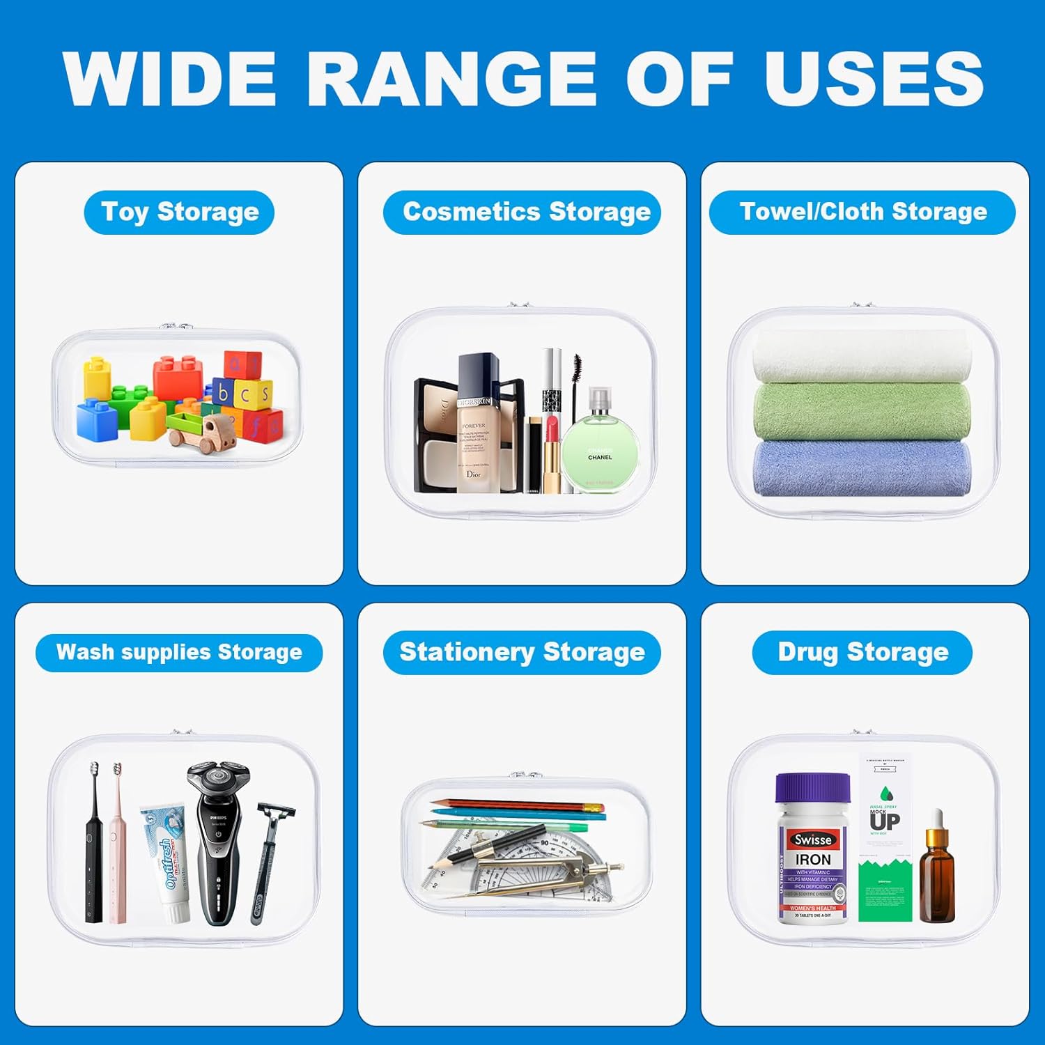 2Pcs Clear Hard Shell Zipper Case, Clear Zipper Pouches Hard Shell for Storage, Zippered Pouch Hard, Toiletries, Make Up Tools (Small and Medium) - Image 6