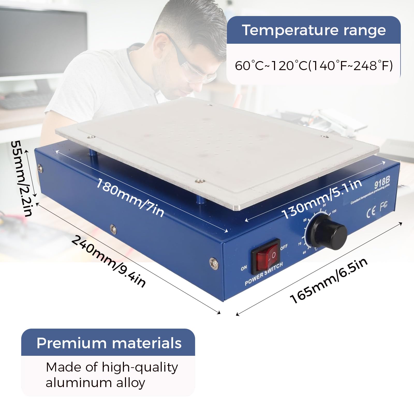 Stacja grzewcza 450 W, 7 cali LCD, elektryczny lutowanie wstępne, stała temperatura 60-120℃ ekran LCD separator maszyna do napraw, laboratorium do naprawy, laboratorium dla majsterkowiczów