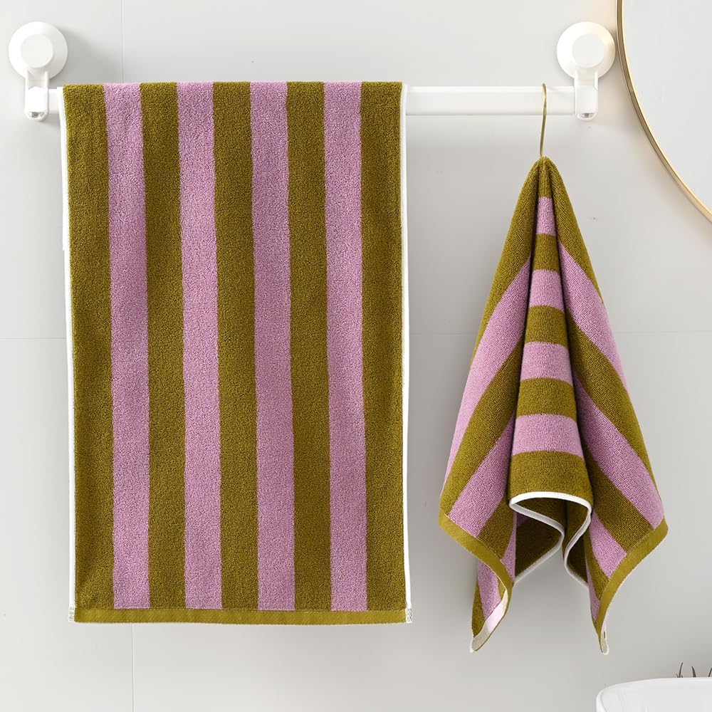 Brown & Purple Two-Tone Striped Hand Towel Lightweight Quick Dry 100% Cotton Ultra Soft Absorbent Hand Towel for Bathroom Home Decorative 13 X 29, 2 Pack - Image 4