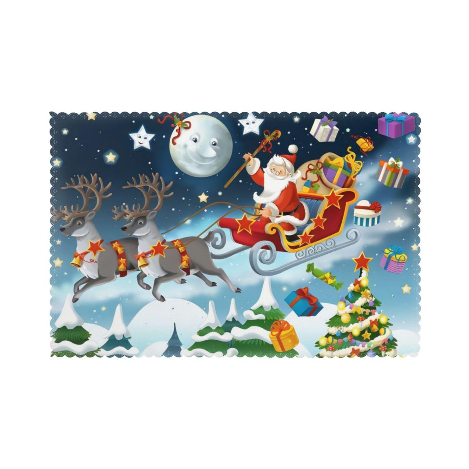 YYHWHJDE Merry Christmas Santa Claus Reindeer Sled Prints Placemats Set of 6 12x18in - Heavy-Duty Polyester Table Layers Built for Lasting Performance