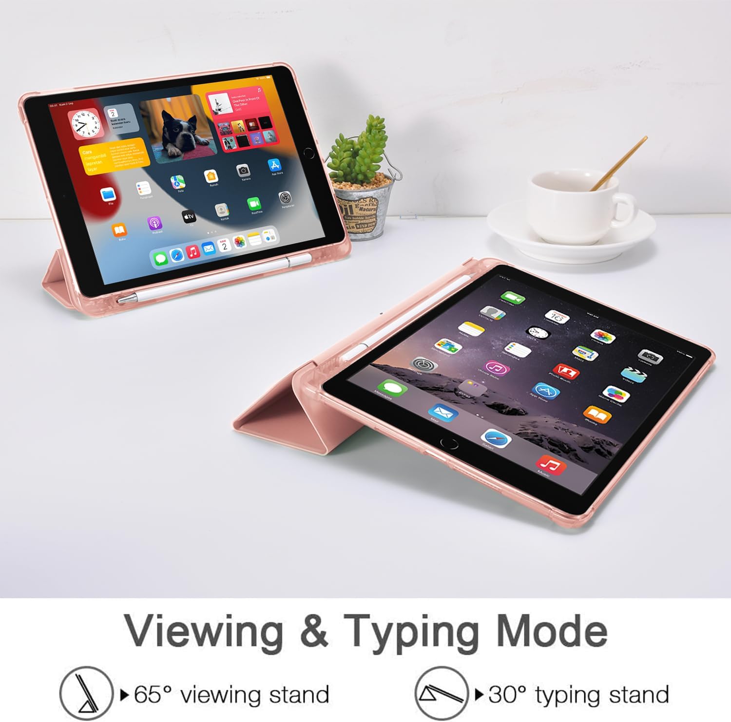 JOYLAND Christmas Reindeer for iPad Air 11 Inch M3(2025)/M2 (2024),Air 5th/4th Generation Case 2022/2020 10.9 Inch with Pencil Holder-Trifold Stand Protective Cover with Soft TPU Back,Pink