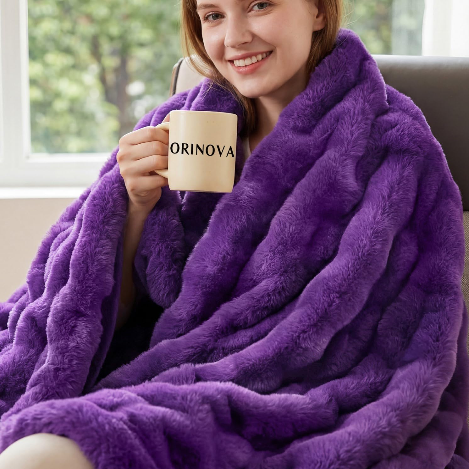 ORINOVA Purple Fluffy Soft Plush Faux Fur Throw Cozy Blanket for Couch Bed Fuzzy Blanket Living Room Women Gift Home Decor 50x60 โ image 1