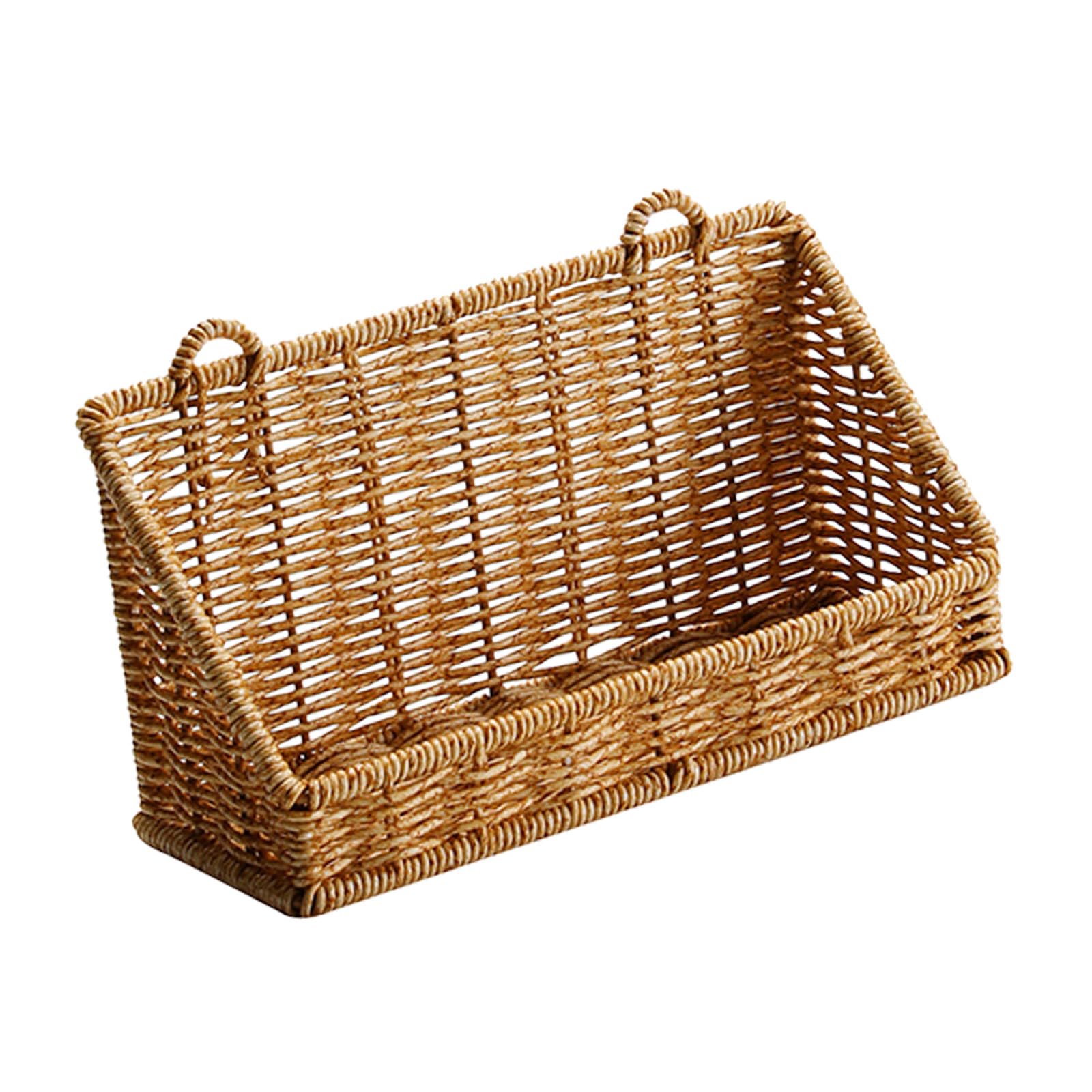HZBB Rattan Wall Mounted Bathroom Organizers Basket Without Drilling Required for Shampoo Soap Storage 25cmx13cmx10cm Flexible Storage Basket