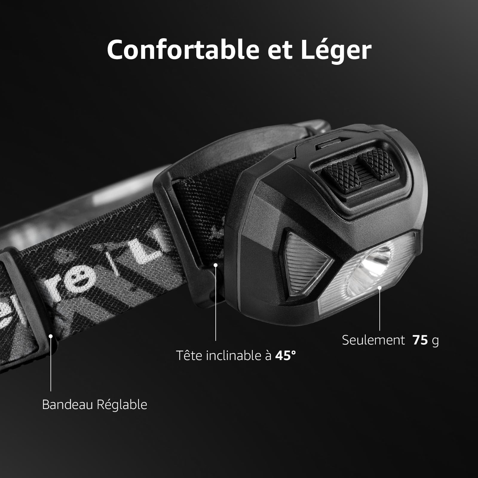Lepro Lampe Frontale Rechargeable, D5000 Super Lumineux Torche Frontale LED, 2000LUX Torche Frontale LED Puissante avec Voyant Rouge, 6 Modes d'éclairage 30H d'autonomie pour Course, Urgence, Cyclisme