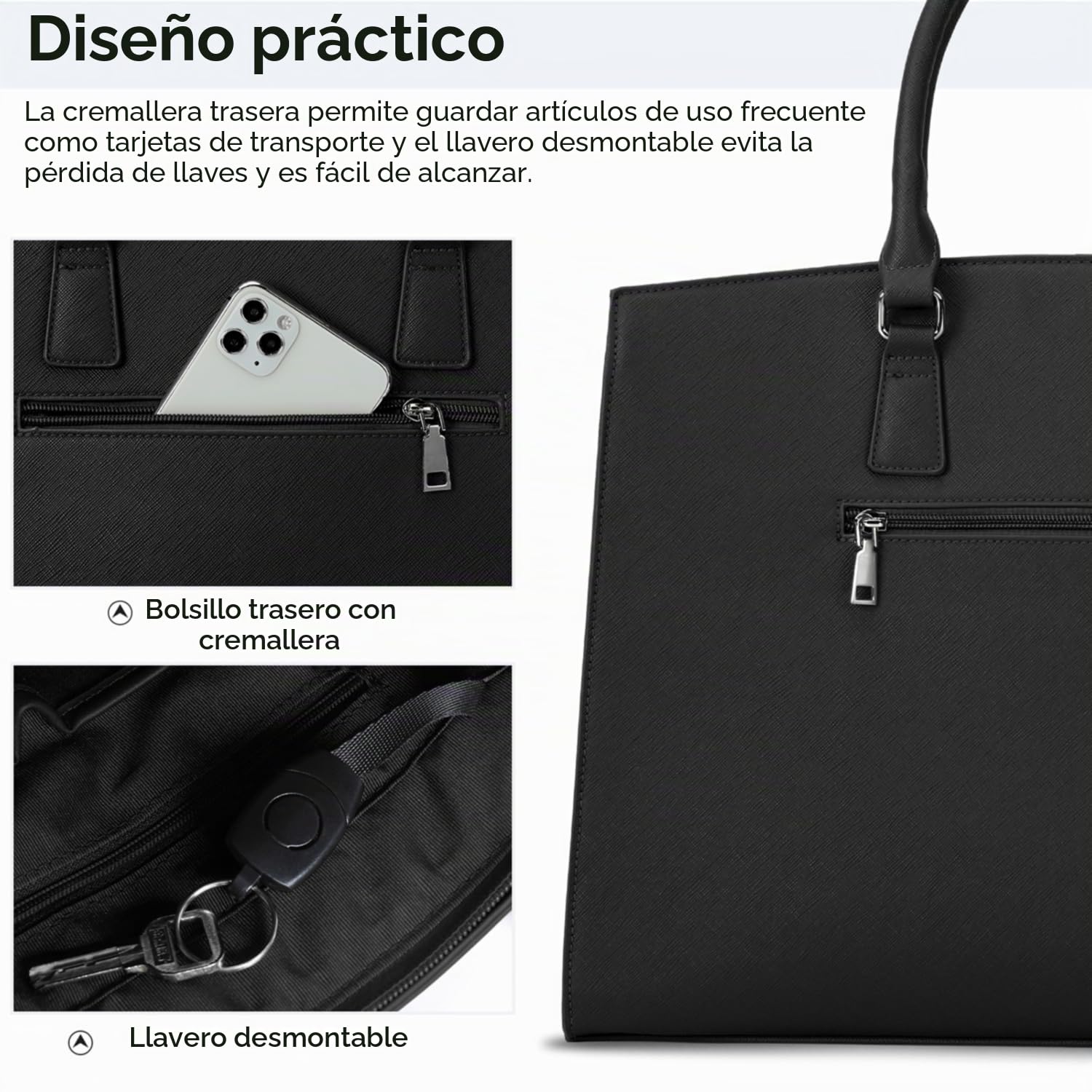 IGOLUMON Bolso de Mujer Grande Bolso Universidad Mujer Cuero PU Bolso Portatil Mujer 15.6 Pulgadas para Ordenador Impermeable Shopper Bolso Tote Negro