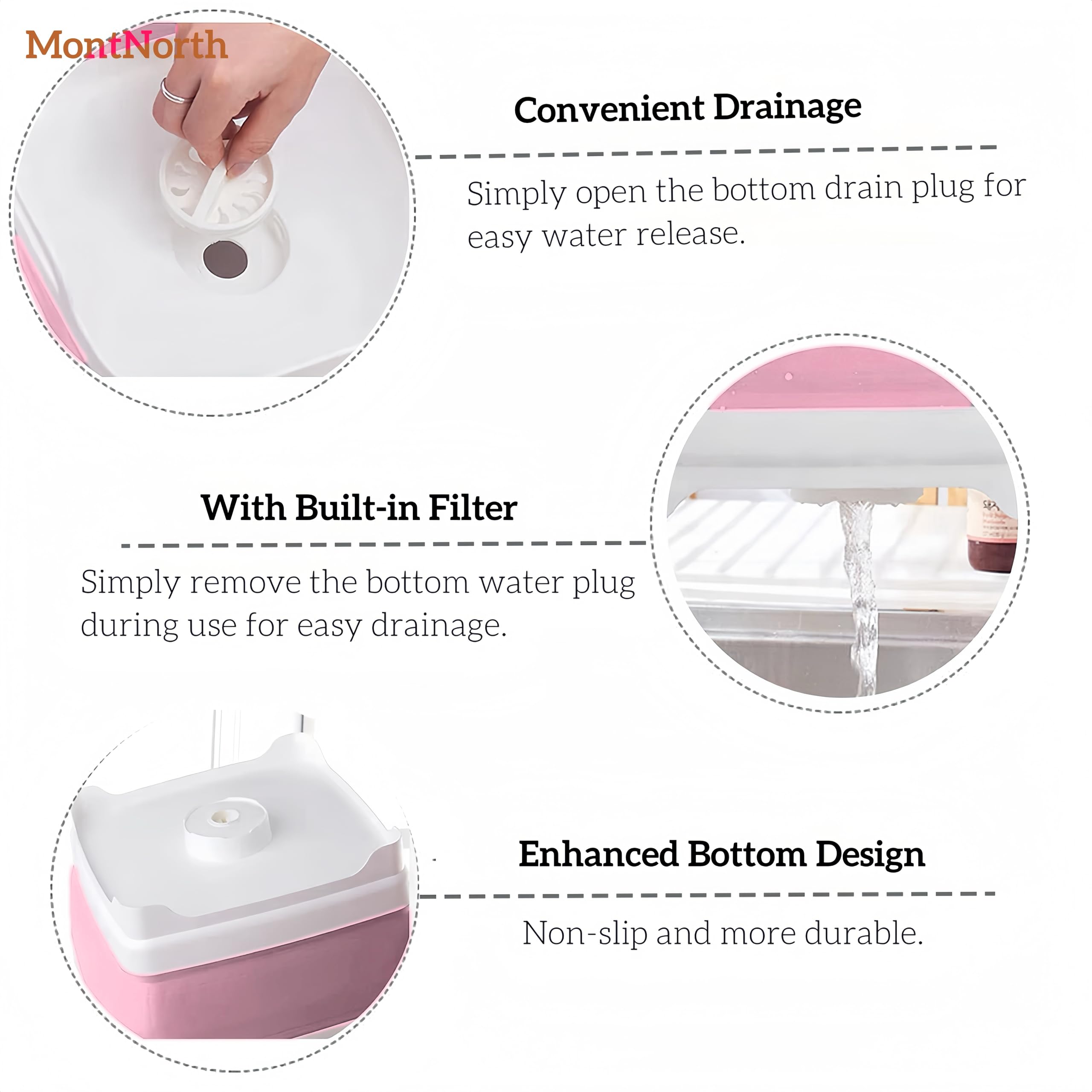 MontNorth Sartén para lavar platos, cubeta plegable de 9 L, fregadero portátil, lavabo, cubeta plegable, lavabo con tapón de drenaje, plato para fregadero de cocina, bañera de lavado de platos de