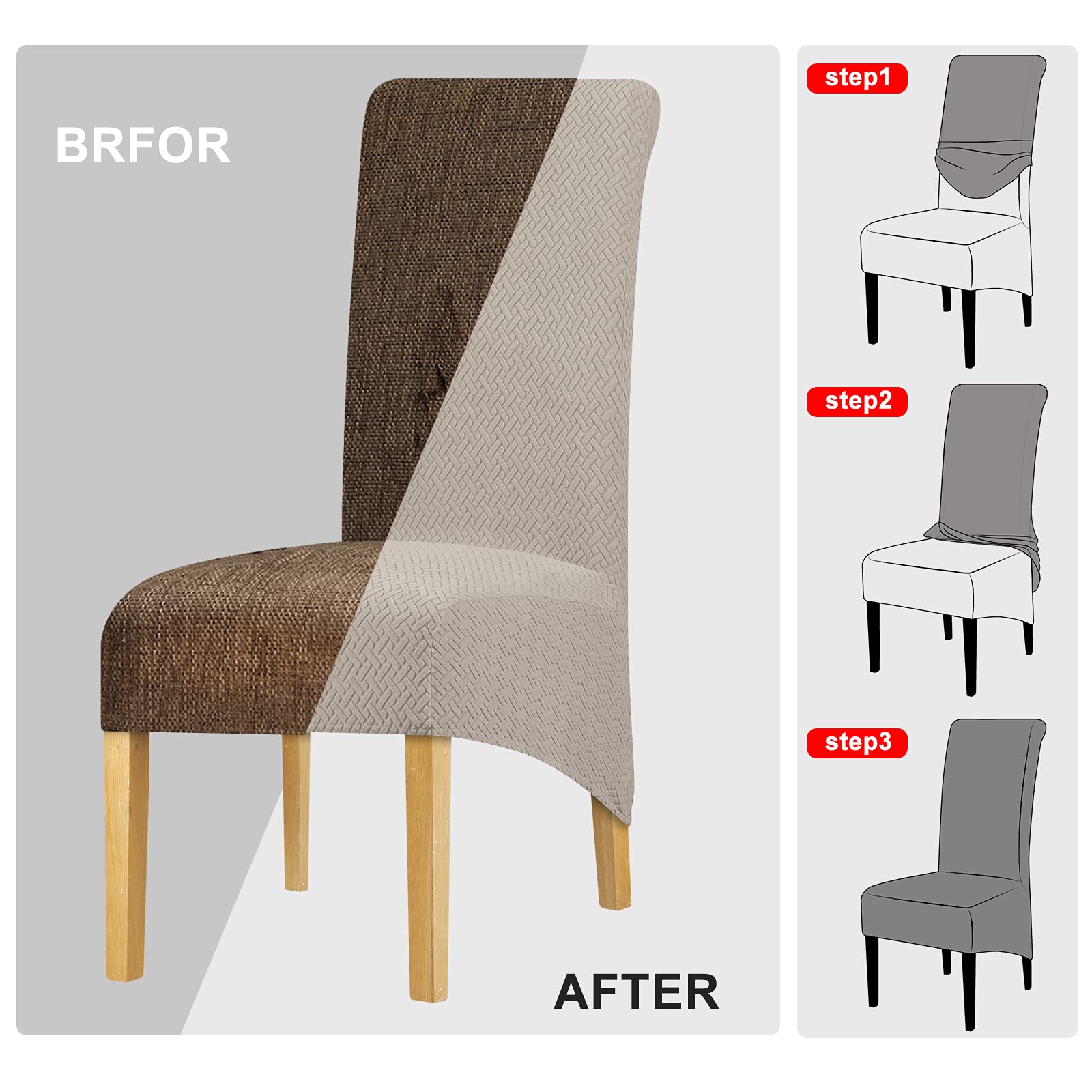 Stuhlhussen mit Langer Rückenlehne Twill-Strickvlies, Stuhlhussen für Esszimmer Küche Zimmer Hotel Stretch-Stuhlsitzbezug Heimdekoration Kamel 4er Pack