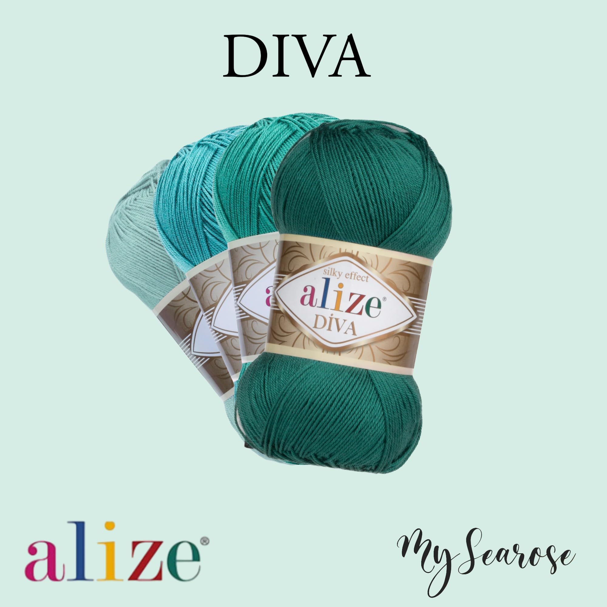 ALIZE 5 x 100g Diva 55 White Premium Wolle seidiges Microfaser Garn für Stricken & Häkeln von Sommermode Kleidern Cardigans und Accessoires mit mySearose Label