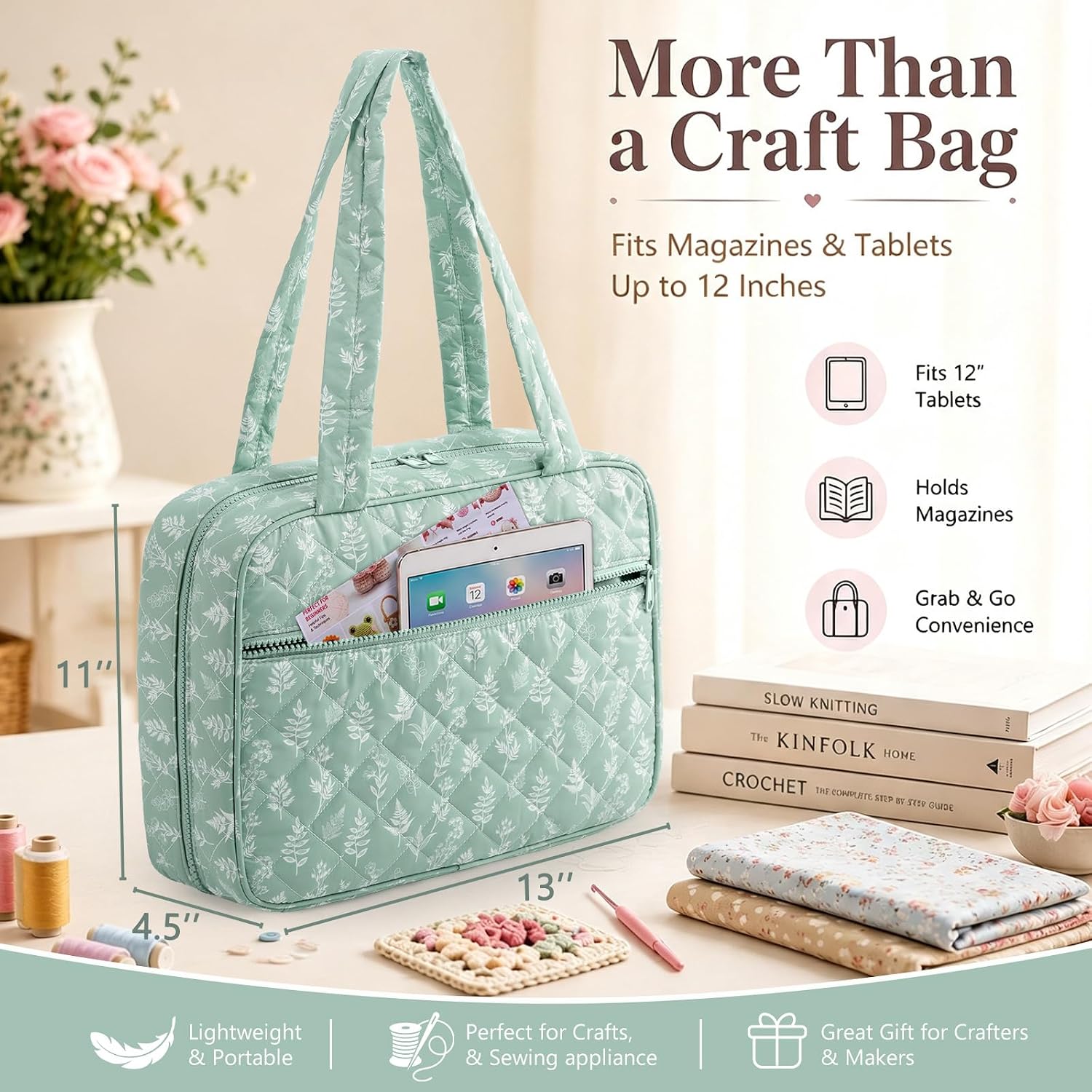 AMOIGEE Sewing Organizer Bag/Clear Pockets for Embroidery & Craft Supplies