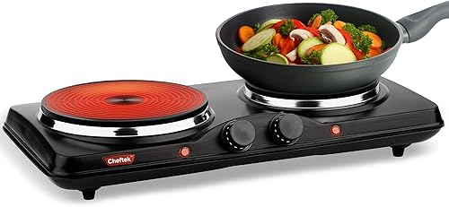 Placa eléctrica de doble quemador, con potente 1700 W, control de temperatura ajustable, placa de cocina portátil compatible con todos los