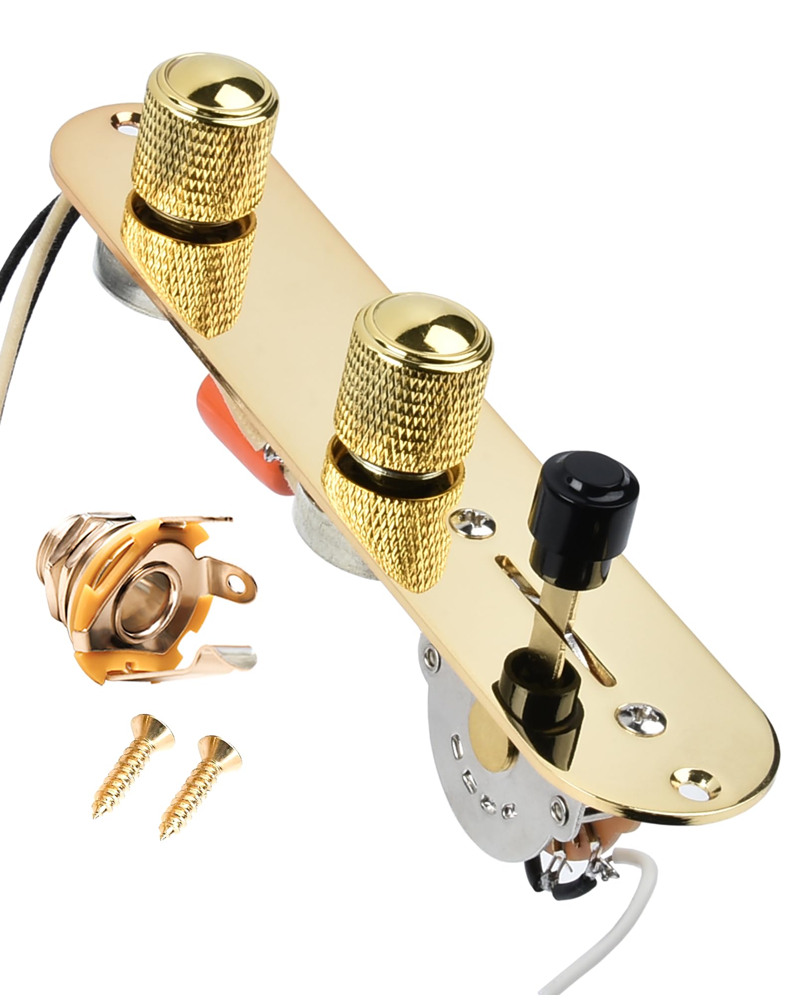 Prewired Wiring Harness for Telecaster Style Guitars, 32.5mm Width Control Plate with Parallel Switching, Full Size Pots, 3‑Way Blade .022uF Orange Capacitor, Knurled Metal Tone Knobs