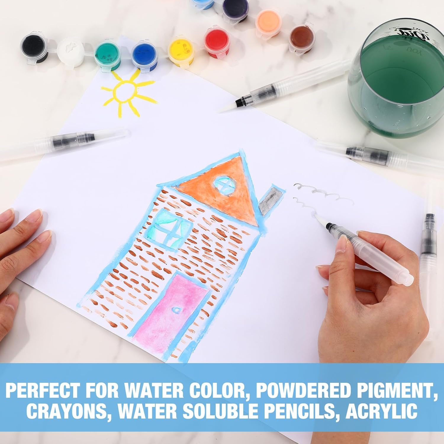 AmazingSpark 50 Pcs Water Brush Pen Set Watercolor Paint Pen Water Drawing Pens Artists' Paintbrushes Set for Painting Markers, WaterColor Soluble Markers, Powdered Colors Pigment(4mm Pointed)