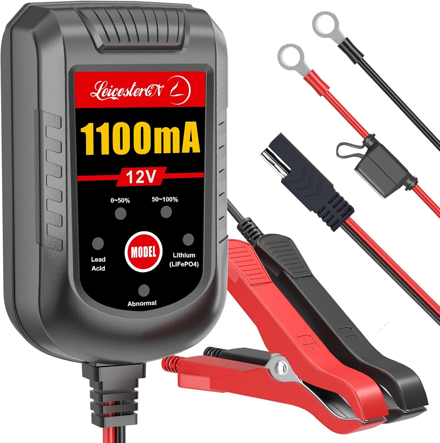 Trickle Battery Charger 12V 1100mA Smart Car Battery Charger Battery Maintainer Float Charger for Motorcycle Lawn Mower Tractor Automotive ATV Lead Acid and Lithium Batteries