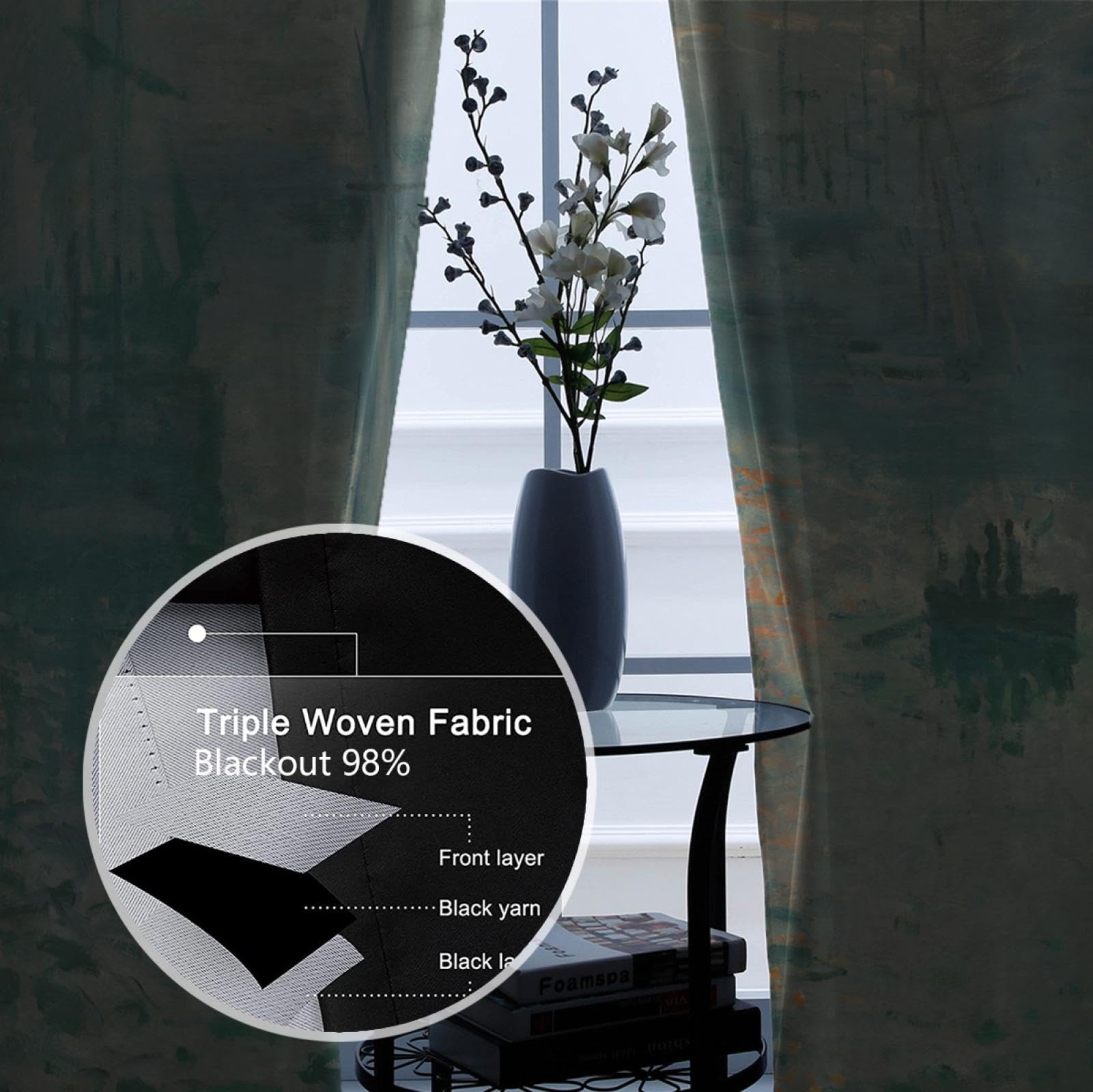 PARREN Flur Verdunkelungsvorhänge für Wohnzimmer Schlafzimmer Schiffe auf dem Meer Muster Druck Vorhänge Fensterbehandlung Vorhänge Claude Mone Grün 80x120cm