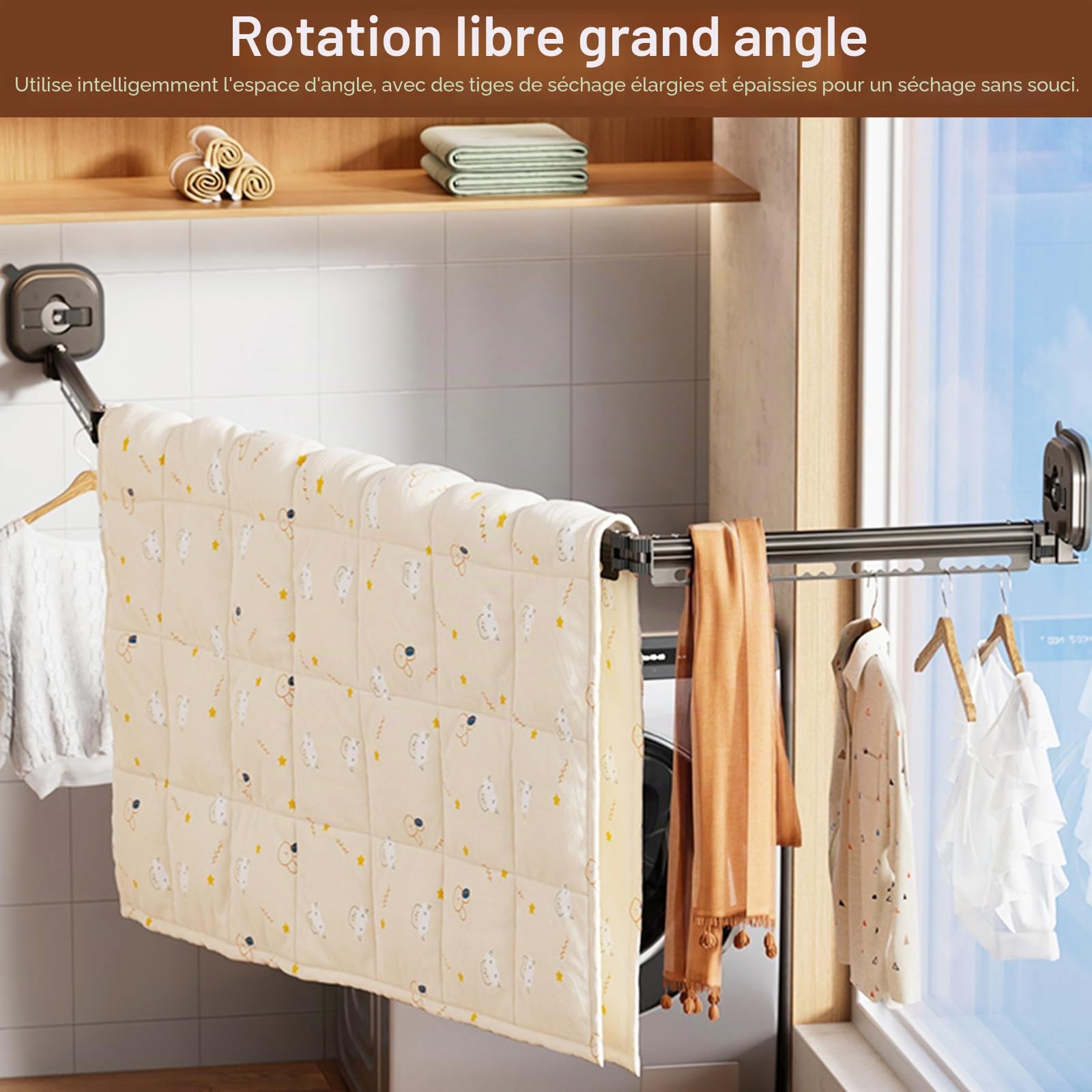 Étendoir À Linge Mural À Ventouses, Étendoir Pliable Avec Doubles Ventouses Pour Camping Car Et Caravane Porte Vêtements Sans Perçage Gain De Place Pour Salle De Bain Balcon Intérieur Extérieur