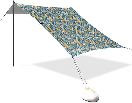 Green Cactus Blue Foldable Beach Canopy UPF50+ Lightweight Outdoor Sun Shade Includes Sand Shovel, Sandbags, Stability Poles for Camping, Fishing,