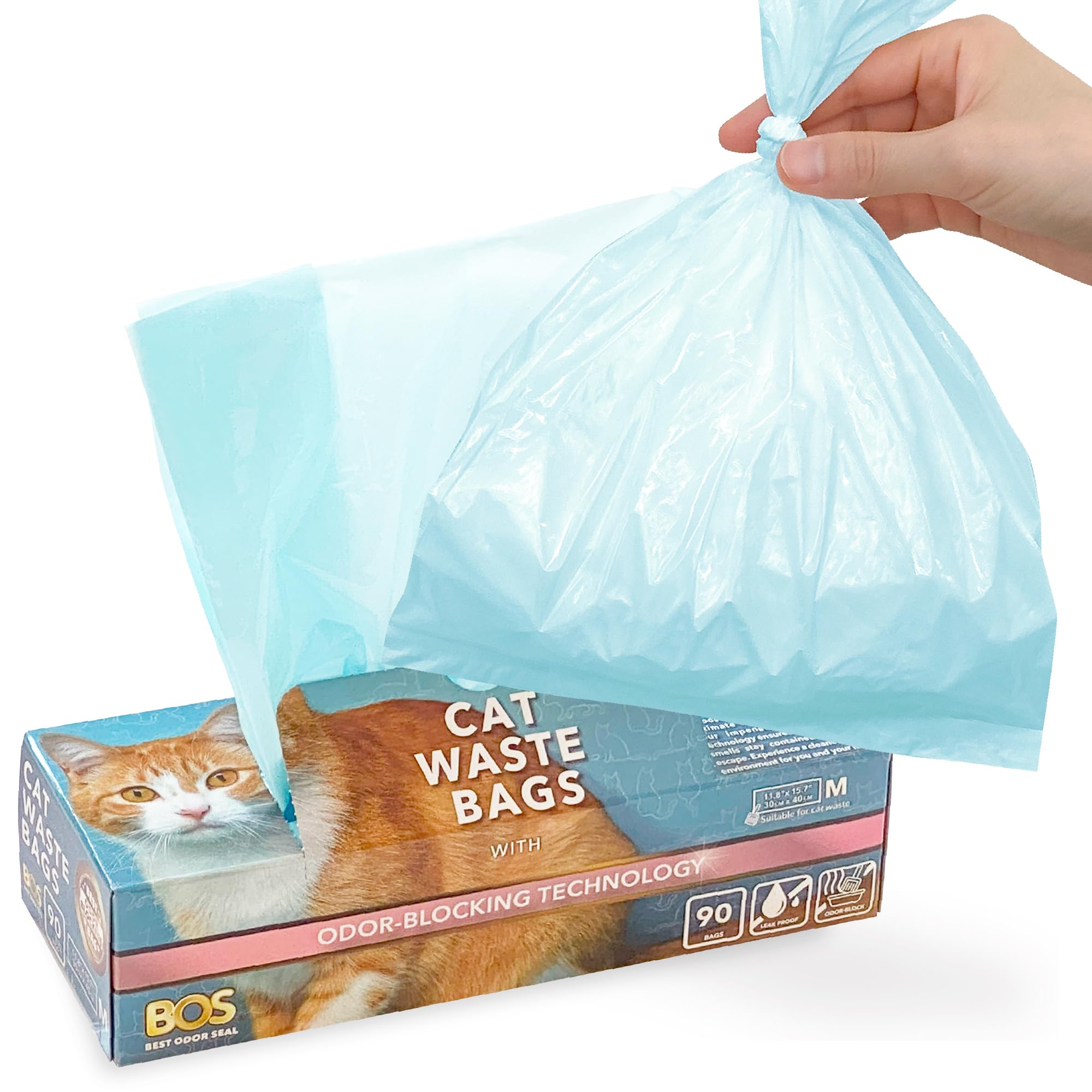 BOS, Las mejores bolsas para excrementos de gato con sellado de olores para residuos y arena de gatitos, sin olor ni olor, duraderas (90 bolsas) [Tamaño: M, color: azul claro] ★ Embalaje nuevo. ★ No