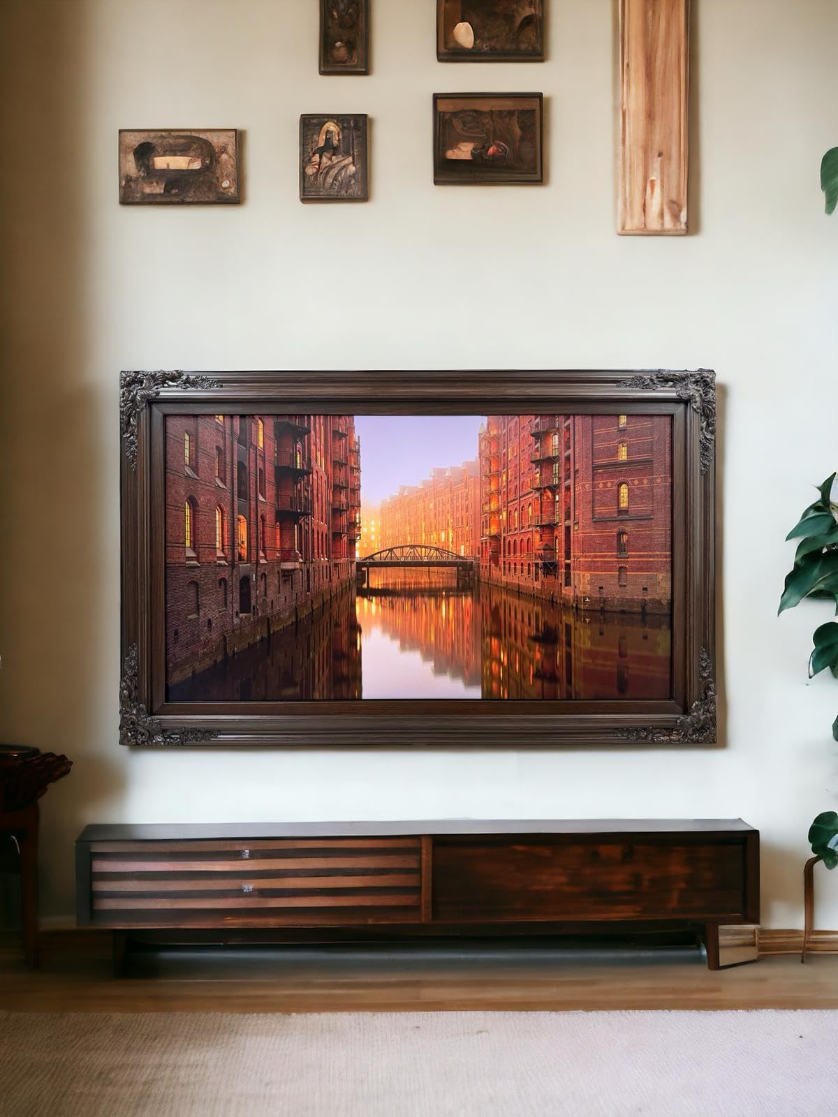 TV frame for Samsung The Frame TV, fits 32, 43, and 50 inch TVS. Dark Walnut Finish (not for use with other models) (43 INCH SAMSUNG THE FRAME TV) Handmade wood ornate TV Frame