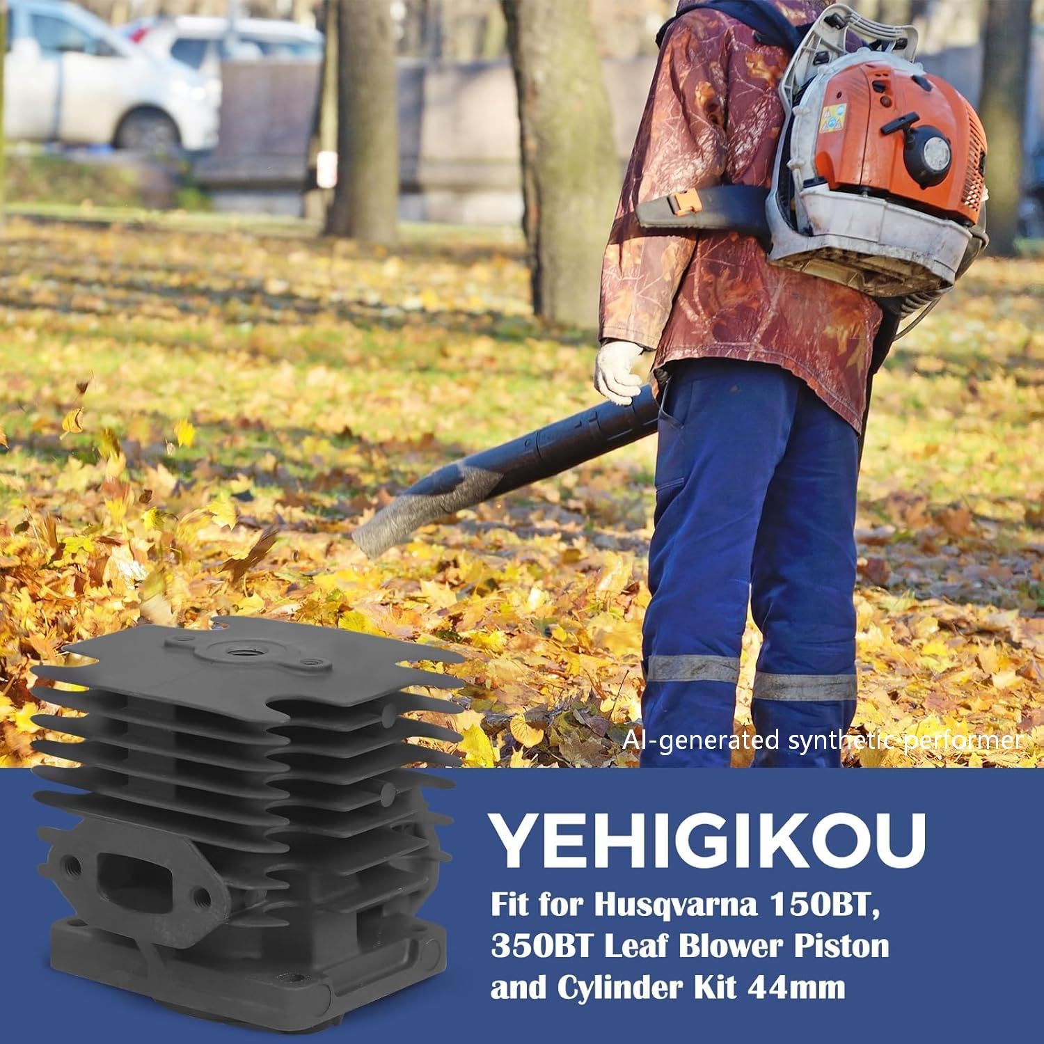 Laubbläser-Kolben- und Zylinder-Set, 44 mm, passend für Husqvarna 150BT 350BT