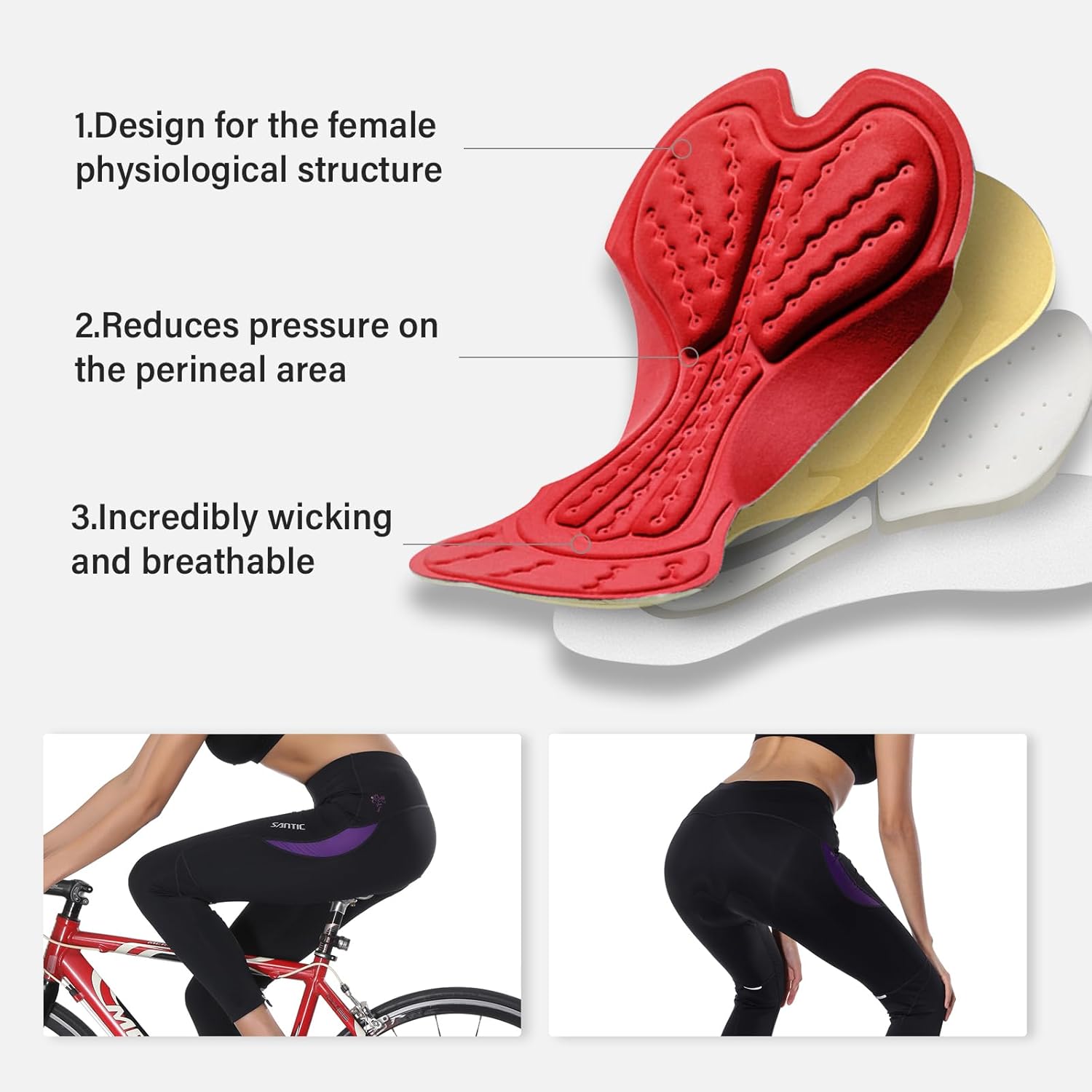 Santic Women's Bike Pants 4D Padded Cycling Tights High Waisted Bicycle Trousers with Pockets Biking Apparel UPF 50+ - Image 6