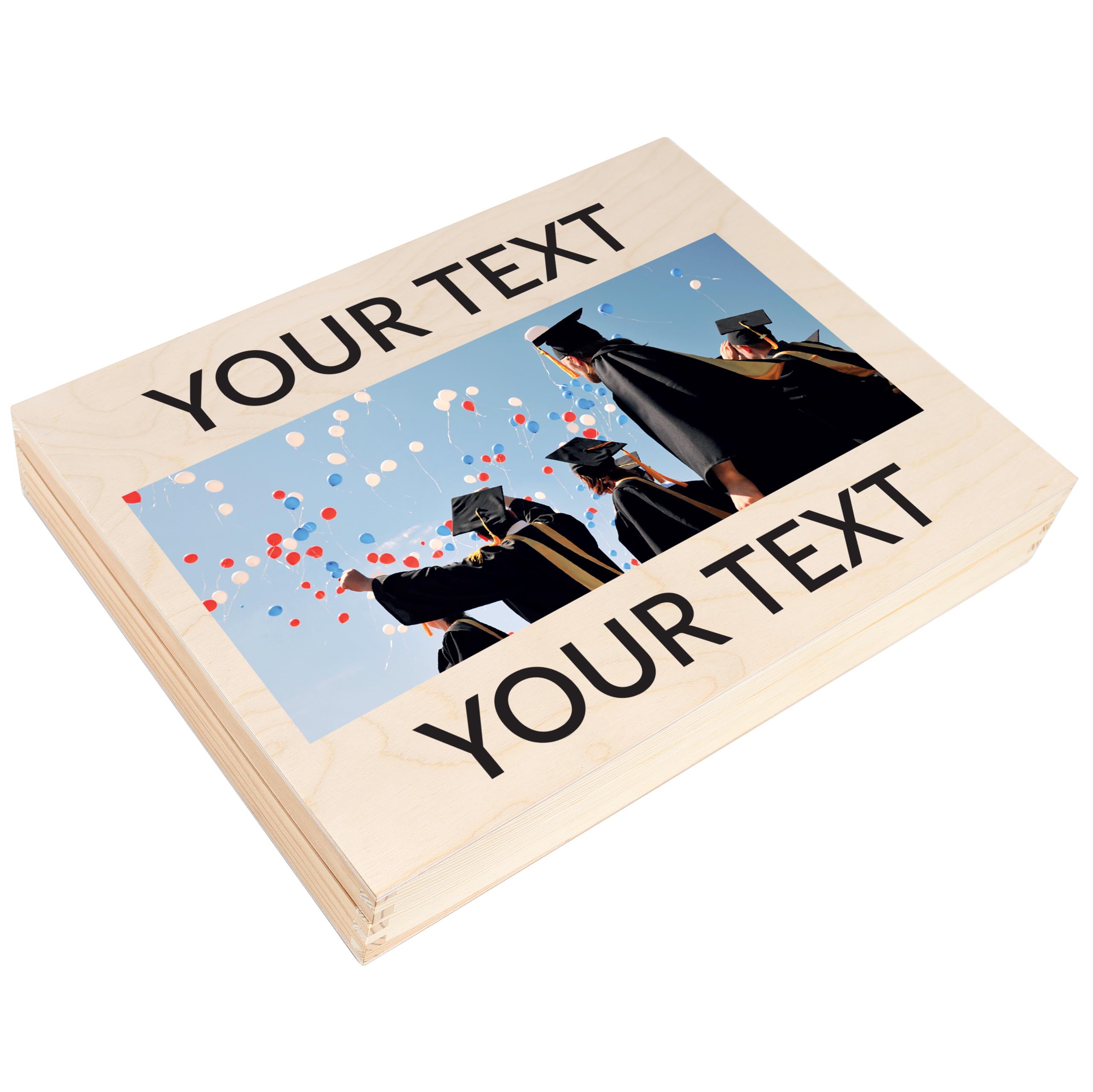 Creative Deco 03. Text + Photo A4 Personalised Wooden Storage Box Flat | 34X25.3x5.3 (+/-1) Cm | Wish Text + Photo | With Hinged Lid | Storing Files Documents & Valuables In The Office Or Bedroom | Jewellery Box