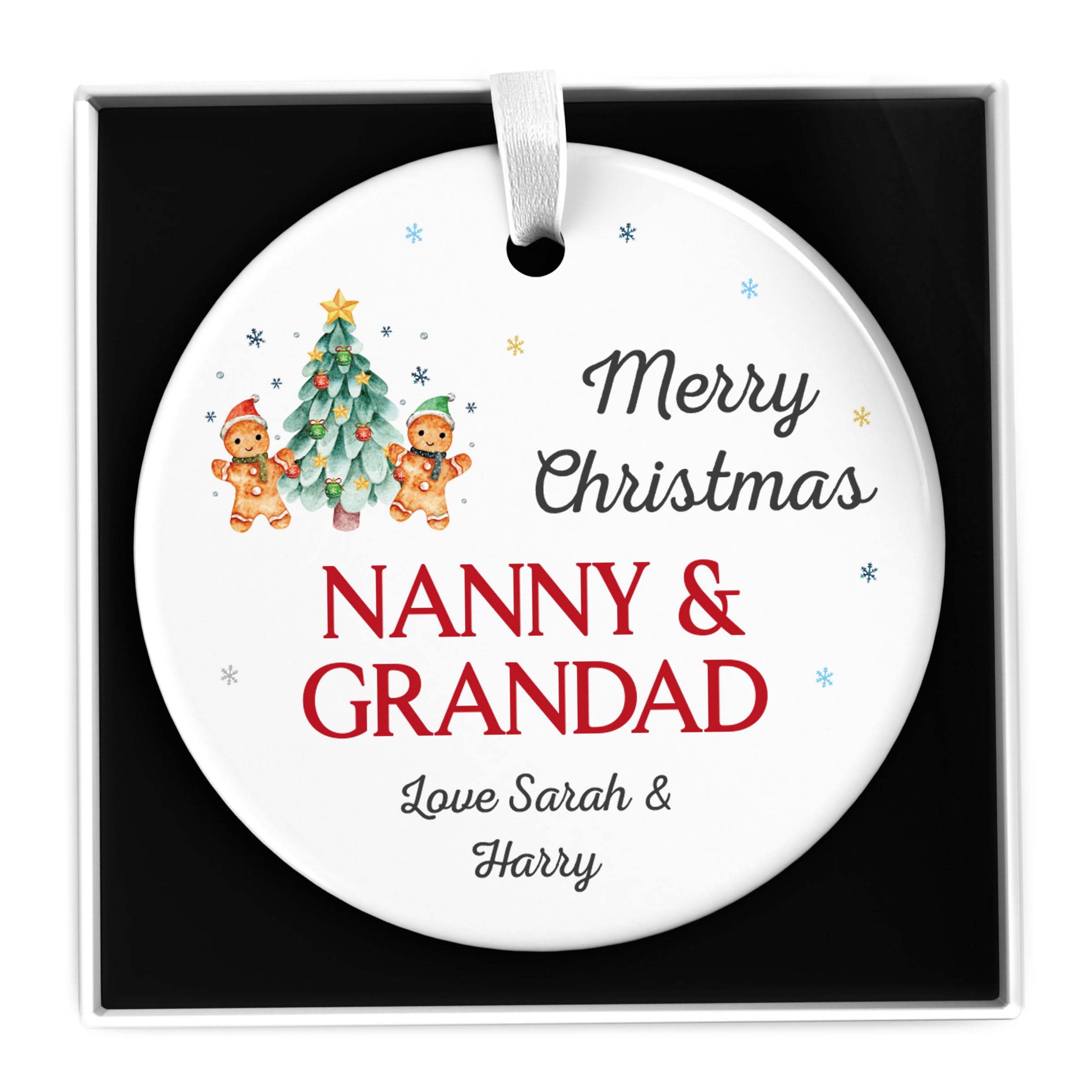 Beecreative Grandad Nanny, Personalised Gingerbread Grandparents Tree Decoration, With Gift Box