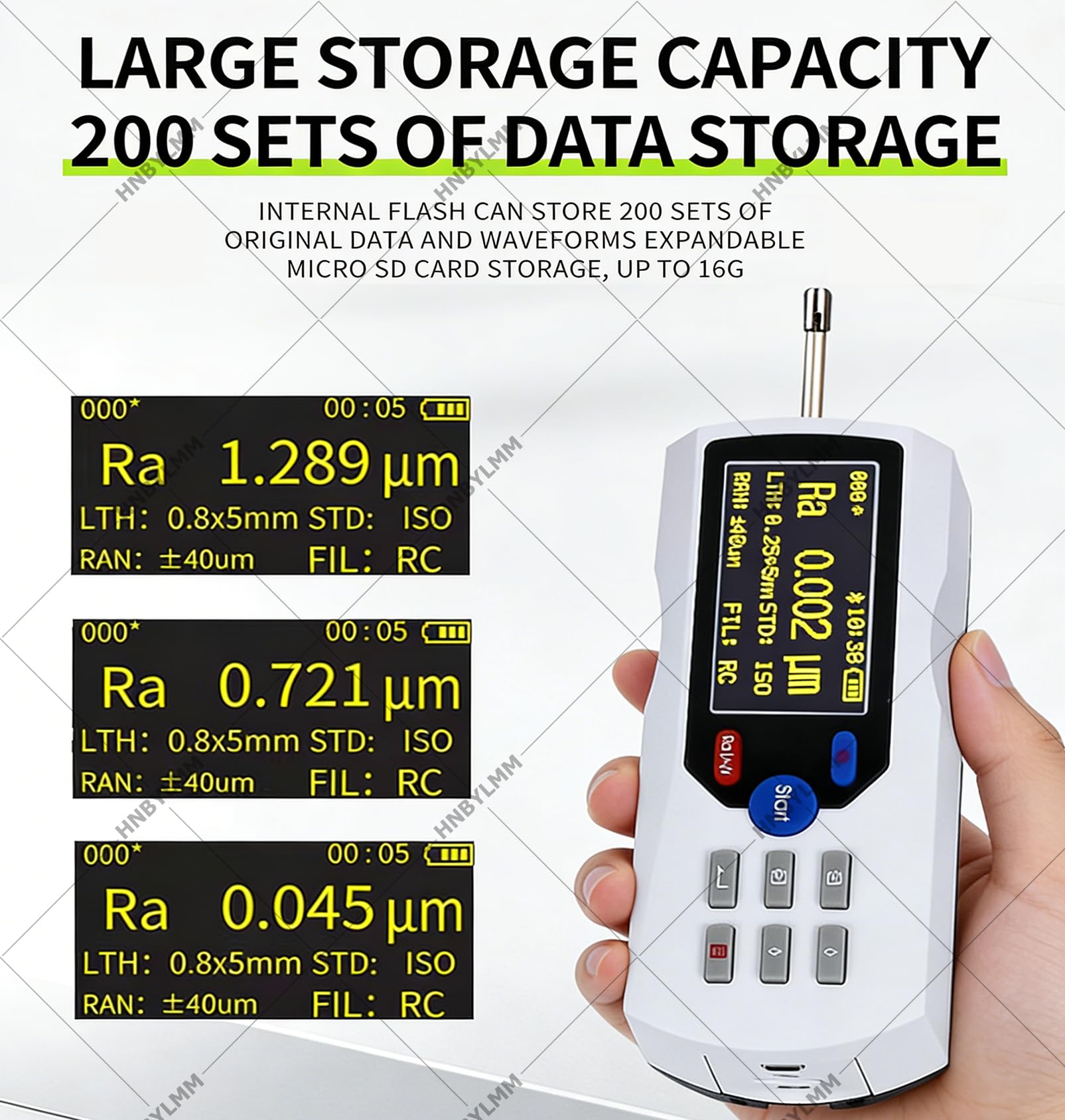Rugosimetro, Misuratore di Superficie Digitale Palmare con 13 Parametri, Rugosimetro ad Alta Precisione 0,001 μm, con App e Bluetooth, per Misurazioni Superficiali Accurate