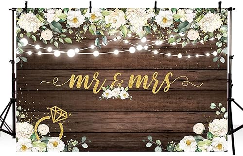 Miniatura 9 de AIBIIN Telón de fondo de 7 x 5 pies, diseño de flores blancas rústicas de madera para fotografía, fondo de boda, despedida de soltera, fiesta,