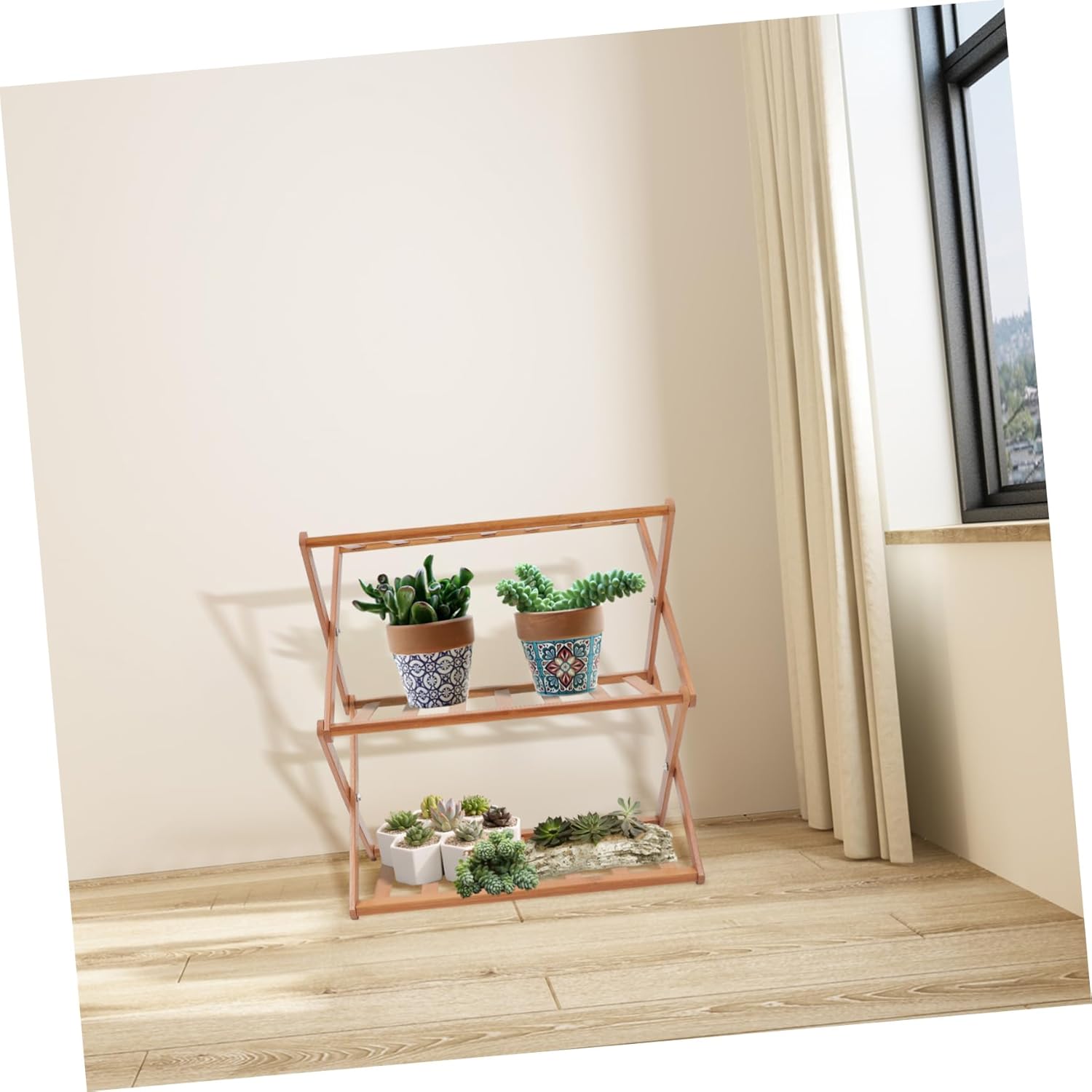 Mikikit Wooden Plant Stand Plant Pot Shelf Outdoor Planter Stand for Home Decor