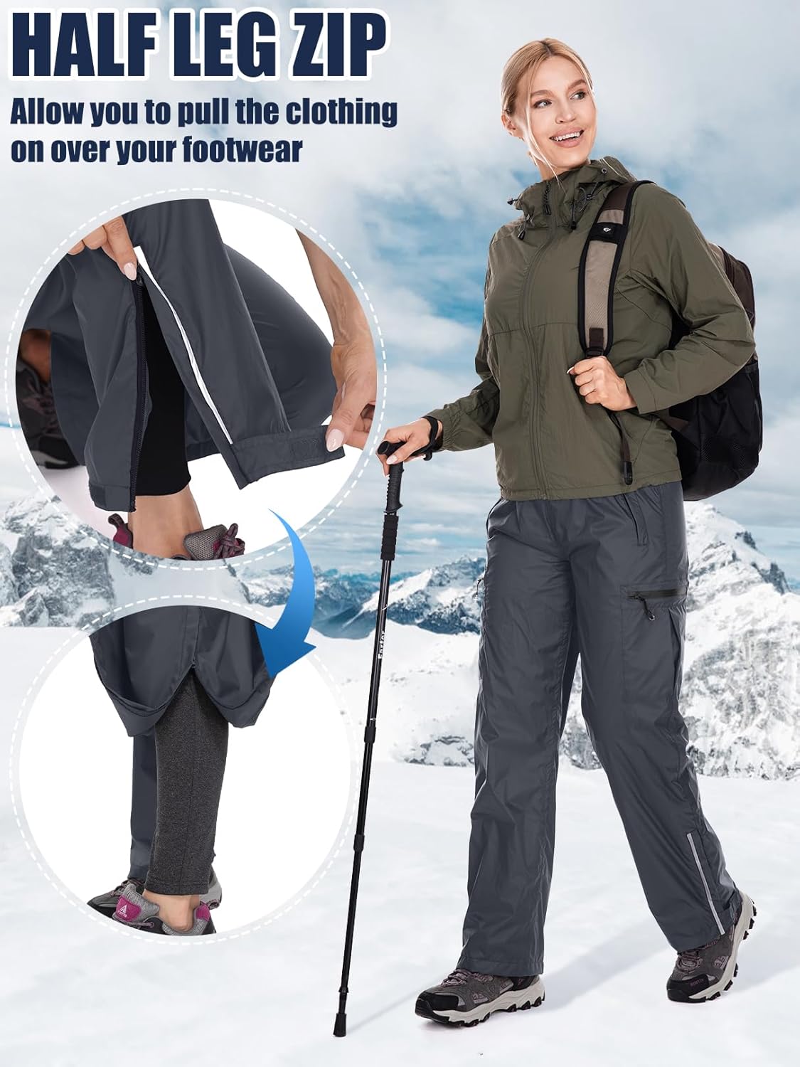 Women's Rain Pants Waterproof Hiking Pants Windproof Lightweight Over Pants Outdoor for Golf Fishing Cycling #2089 - Image 4