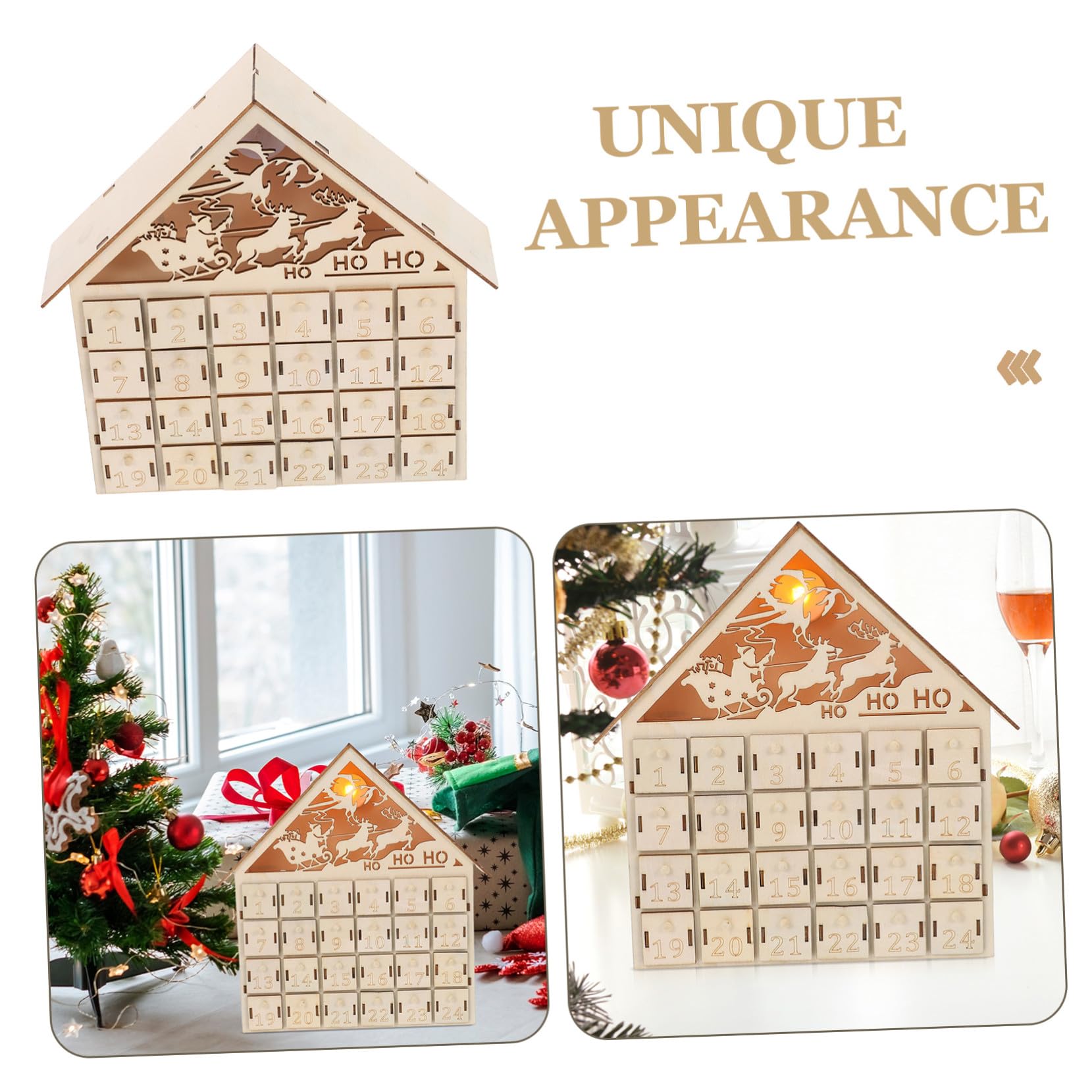 POPETPOP Calendario de Adviento de Madera LED Iluminado Reutilizable Decoración Navideña de Mesa Rústica Regresiva Navidad