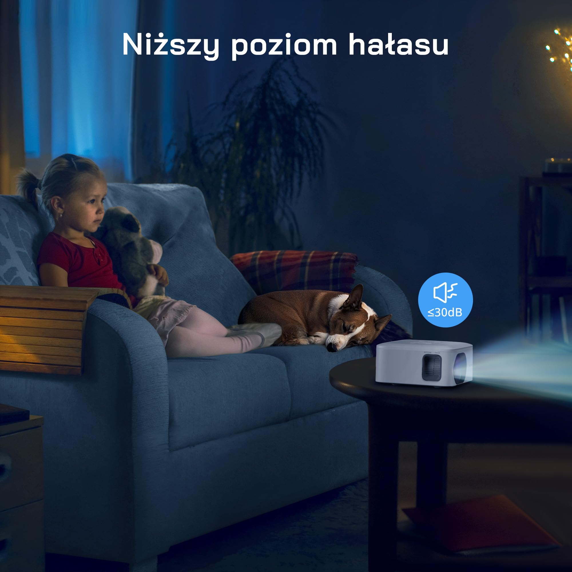 WOLFANG Mini projektor, ulepszony 1080P Full HD przenośny projektor telefoniczny, zewnętrzny projektor kina domowego kompatybilny z HDMI, USB, smartfonem, tabletem, komputerem, TV Stick, AV, kartą Mic