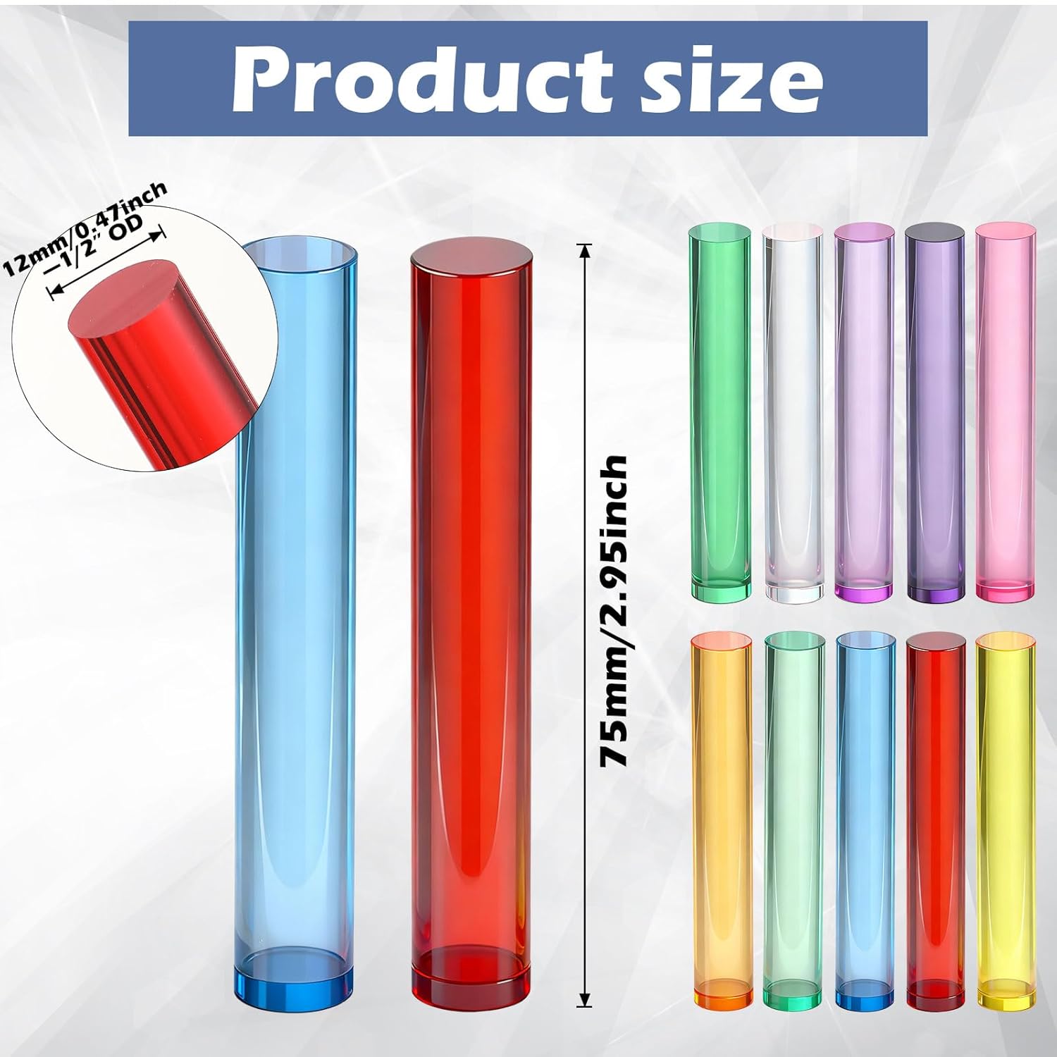 60 pcs refill pegs, acrylic round rod colorful, 1/2 diameter 3 long clear colorful translucent dowel rods, refill pegs led panel light up board accessories for christmas party (10 colors) 10 colors 60