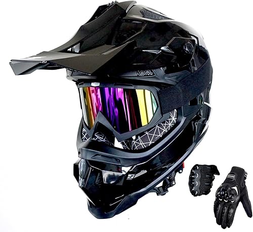 Miniatura 16 de 1Storm - Casco de motocross para adulto ATV Dirt Bike BMX MX Downhill Mountain Helmet Track Style JH601; paquete de casco negro mate + gafas +