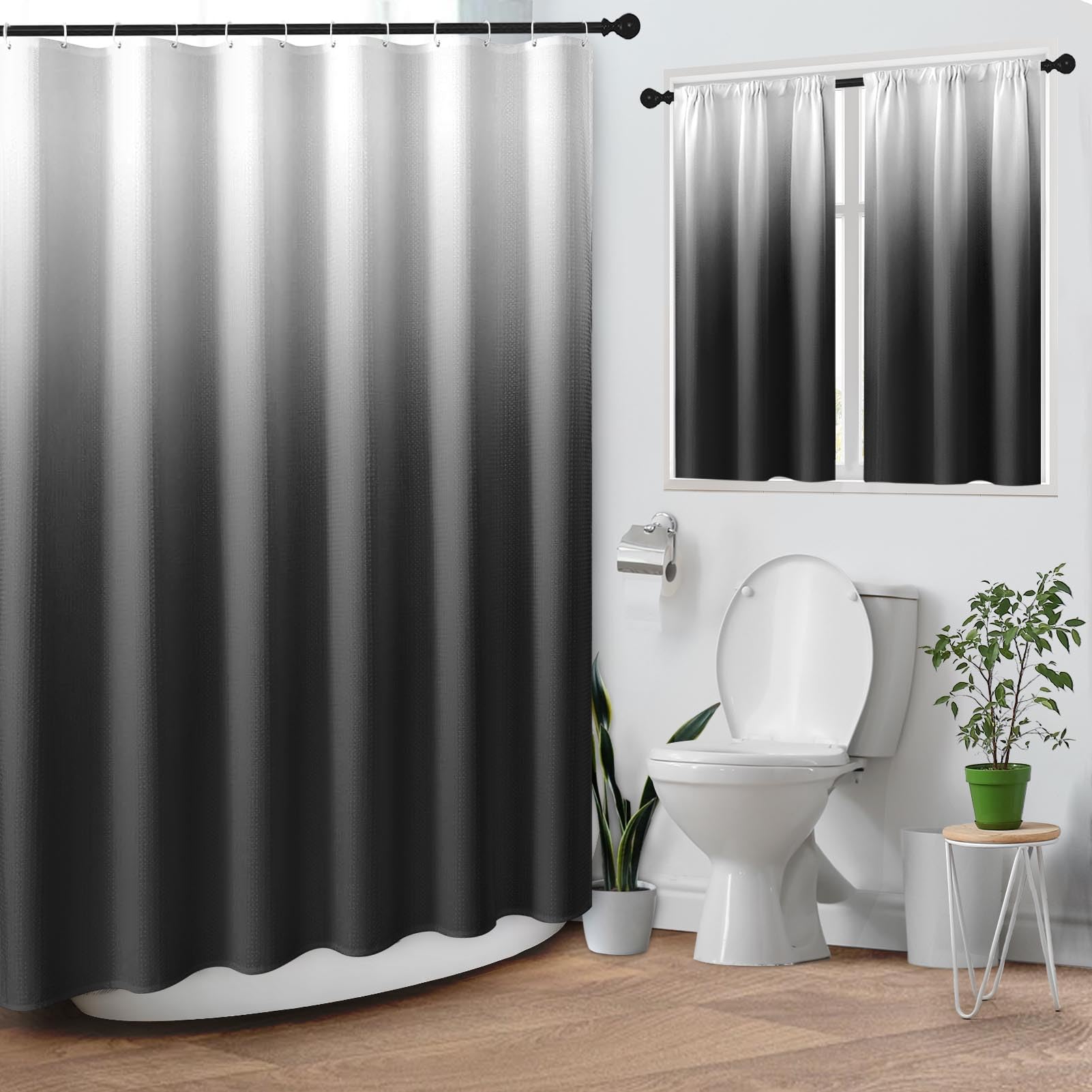 Duschvorhang-Set, Ombré-Stil, Waffelstruktur, moderner Farbverlauf, Badezimmerfenster, wasserdicht, Duschvorhänge für Badezimmer-Dekor