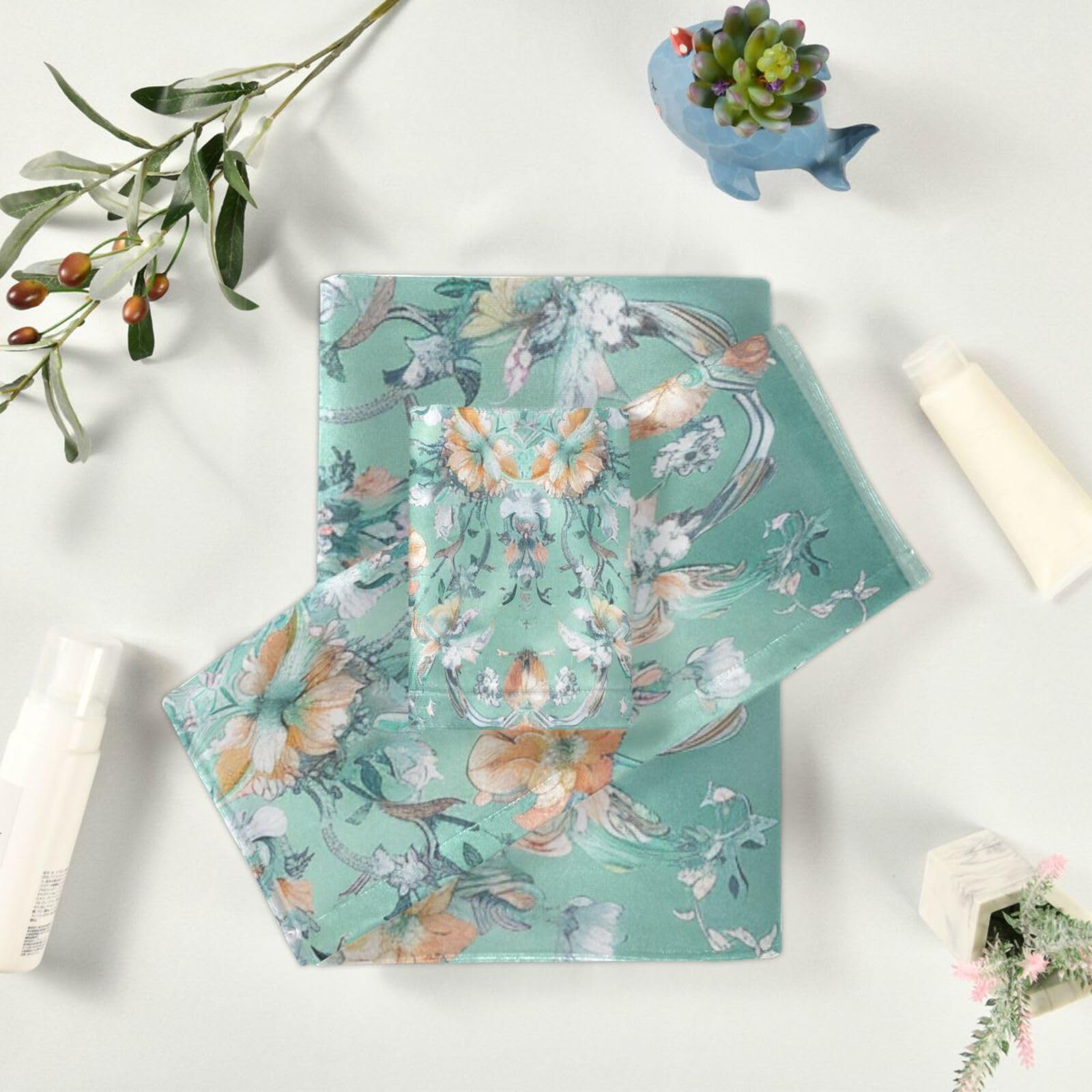 Set di 3 asciugamani morbidi in stile bohémien con fiori e fiori verdi, 1 asciugamano da bagno, 1 asciugamano per mani, 1 panno per la casa, cucina e famiglia