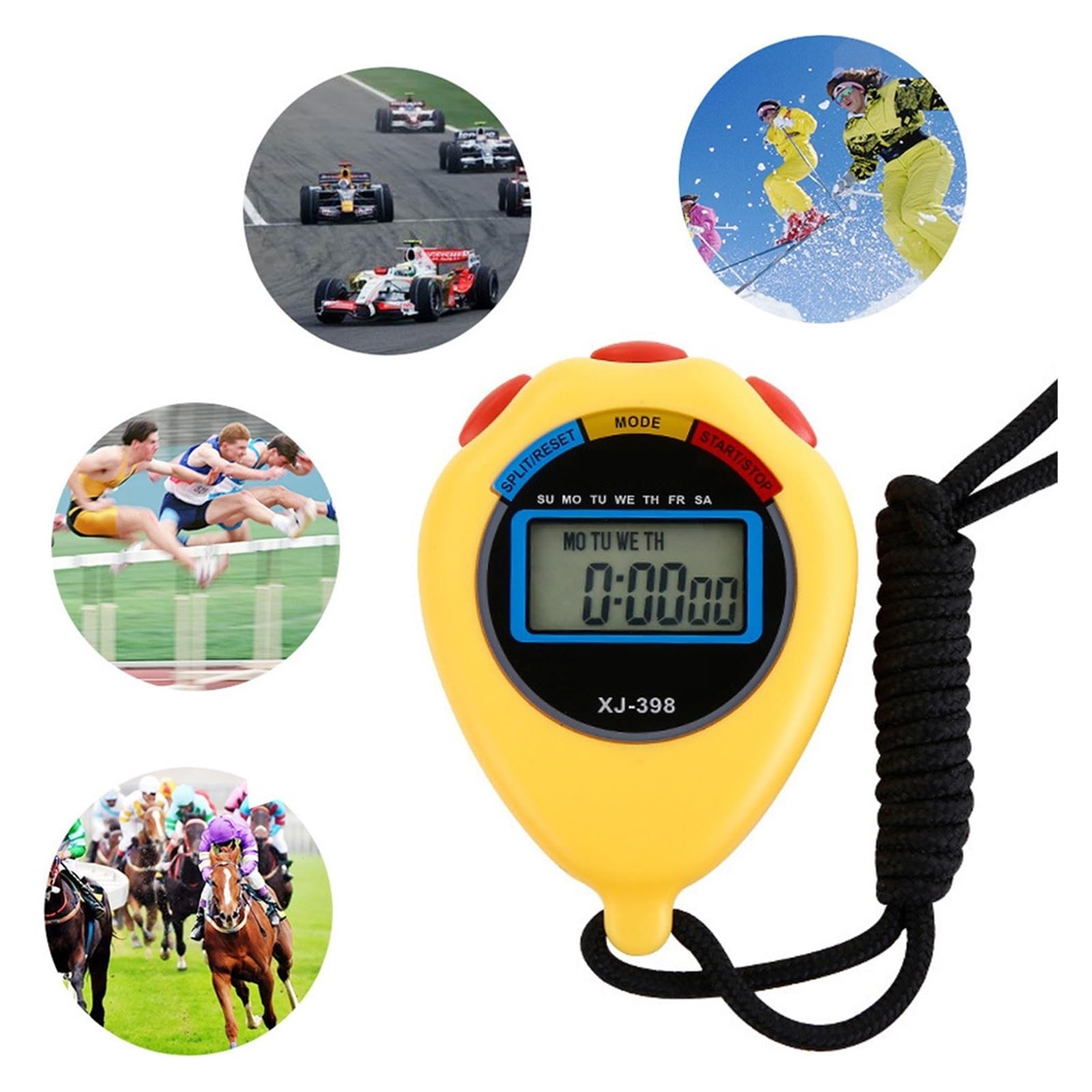 Cronometro, Cronometro digitale multifunzione Timer sportivo portatile LCD for esterni Cronografo da corsa Stop | Yelow