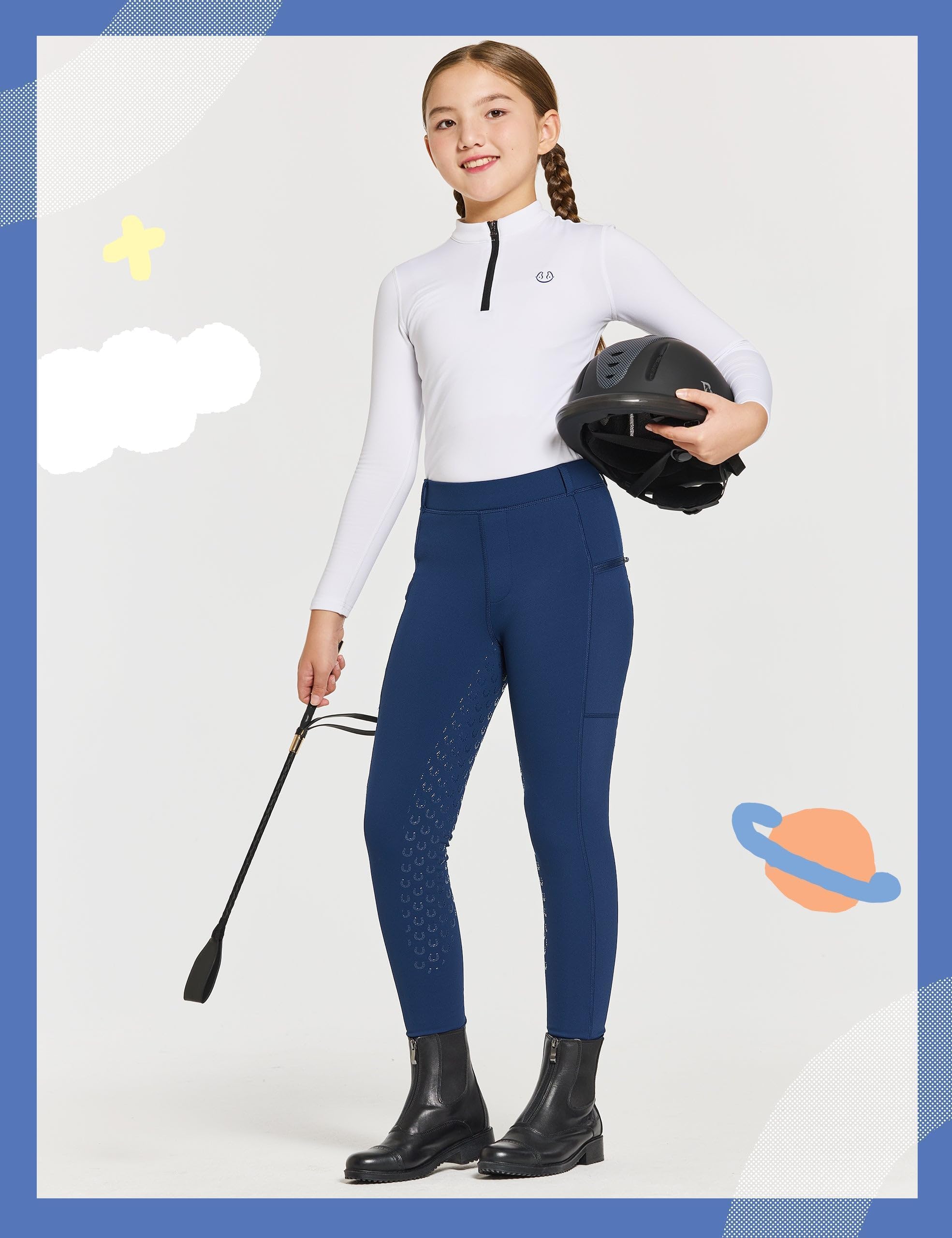 FitsT4 Sports Pantalones de equitación de invierno para niñas, con forro polar, pantalones ecuestres con bolsillos