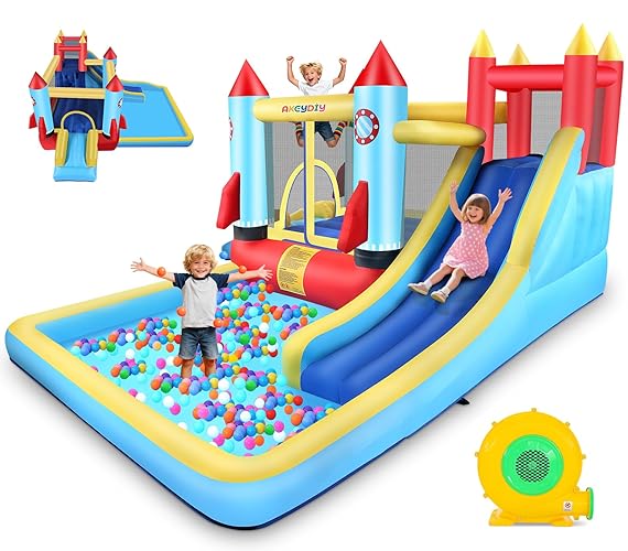 AKEYDIY Bounce House for Big Kids 8-12, Rocket Theme Kids Inflatable Bounce House for 3-6,with Slide,Climbing Wall,Bouncer Area,Pool, Bounce Castle with Blower for Indoor Outdoor Backyard Gift