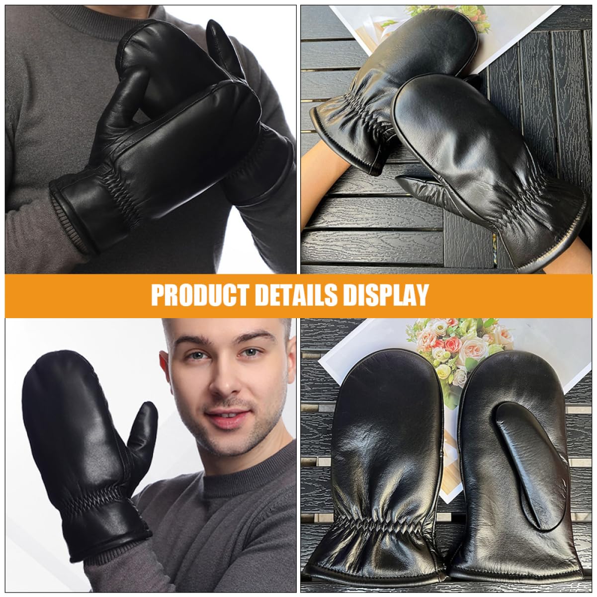 Muffole da Donna in Lana e Cuoio Nere, Extra Calde | Design senza Dita, Uso Quotidiano e Sport All'aperto, Stile Fashion, Comfort Termico per Giornate Fredde
