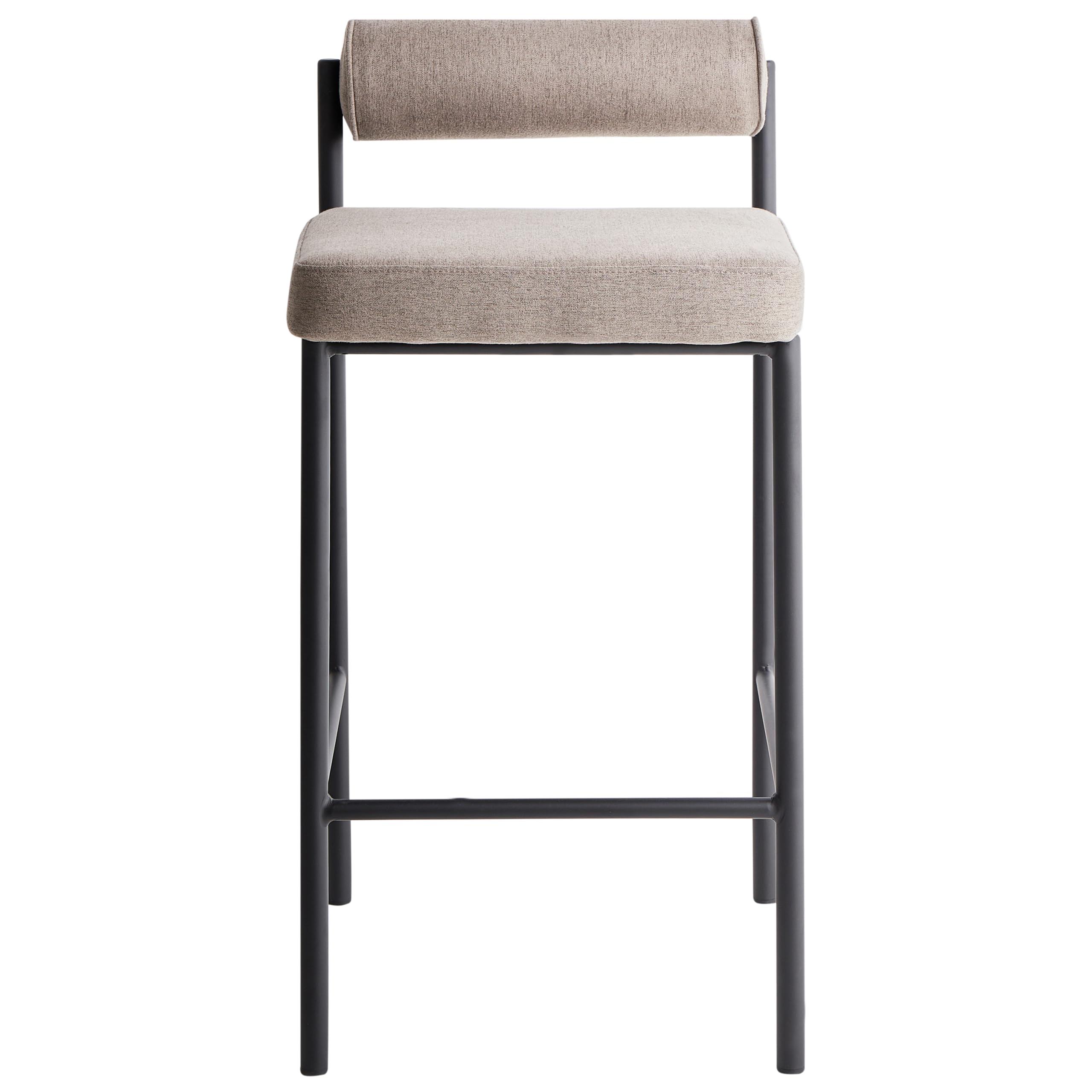 Beliani Barstuhl 2er Set Stoff beige/Taupe niedrige Lehne Metallgestell Fußstütze Amaya