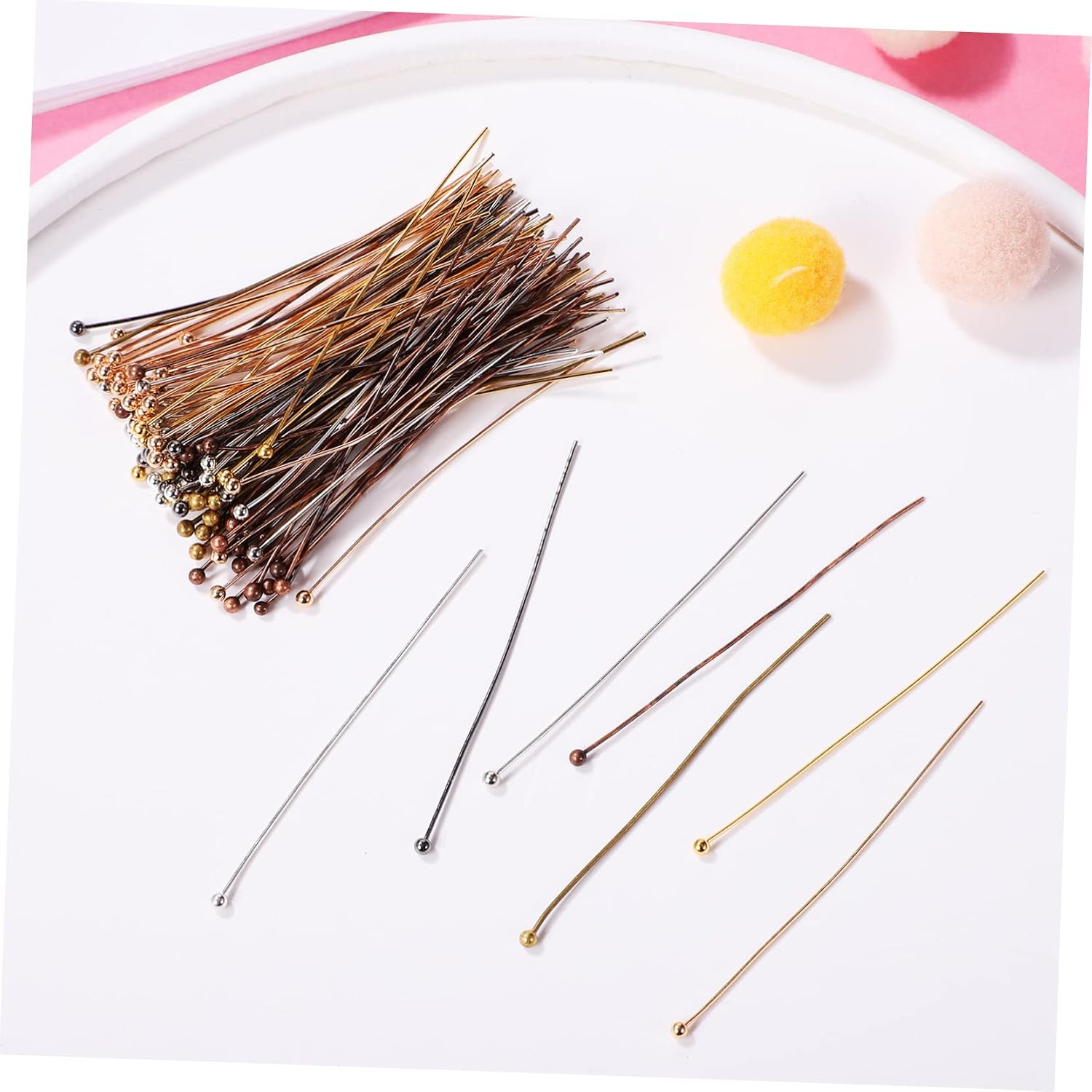 Gadpiparty 5sets 200 Pcs Bendable for Jewelry Making Smooth and Shiny Ball Head Needles for Earrings Bracelets Necklaces DIY Accessory for 200pcs*5