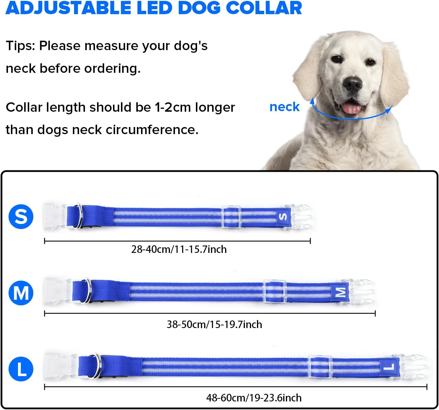 LED nyakörv világítási módok