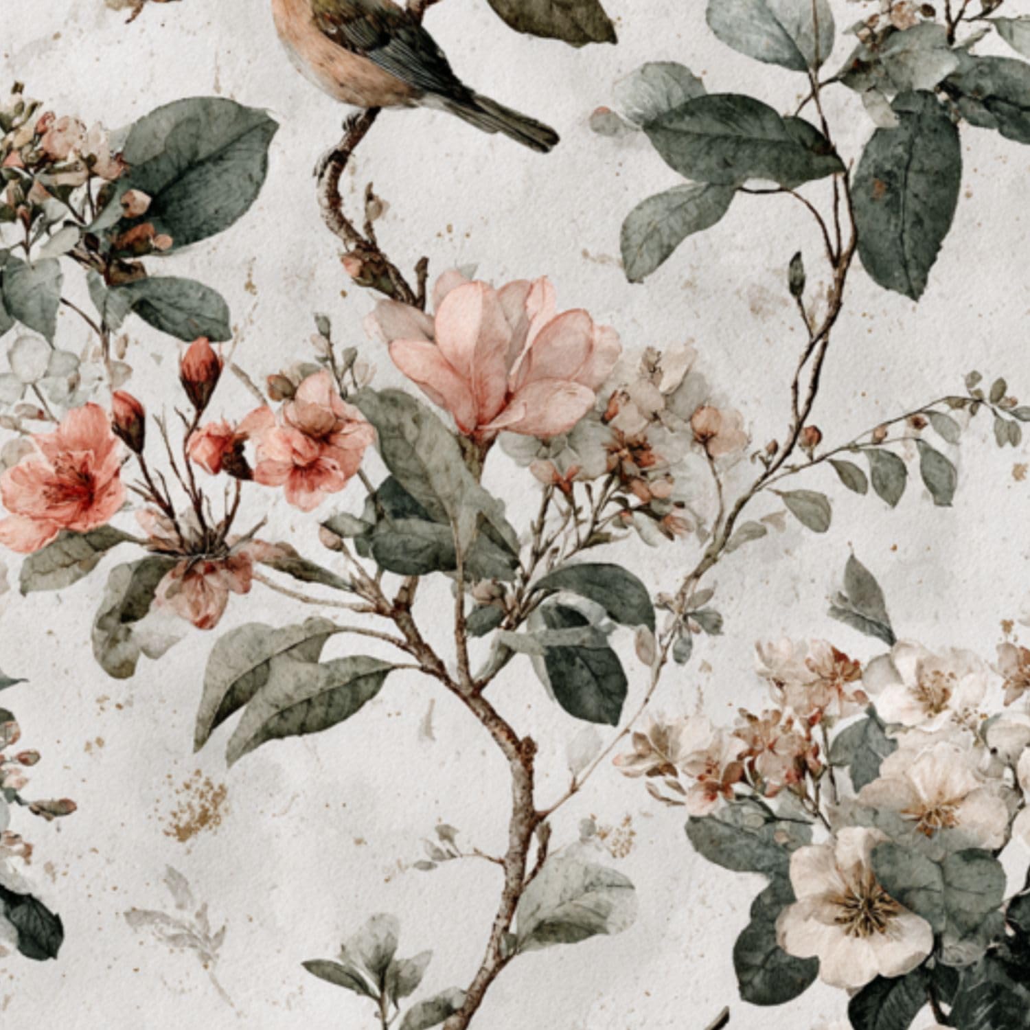 DERUINVAIO Self Adhesive Feature Removable Vintage Botanical Watercolor Peel and Stick Vinyl Wallpaper Roll, Sticky Lining Paper for Bedroom, Living Room, Kitchen Walls