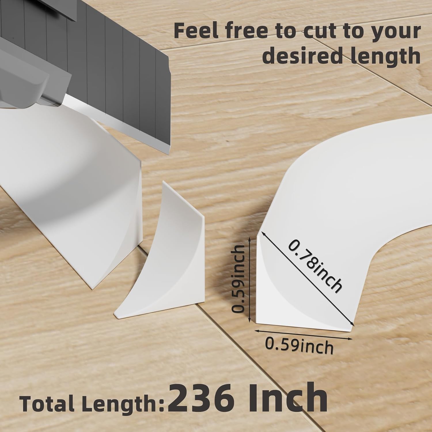 236 Inch Flexible Quarter Round Molding,Bendable Peel and Stick Silicone Molding Trim for Floor Corner Wall Edge,Self Adhesive Shoe Molding for Bathroom Countertop Staircase Cabinet Edge,White