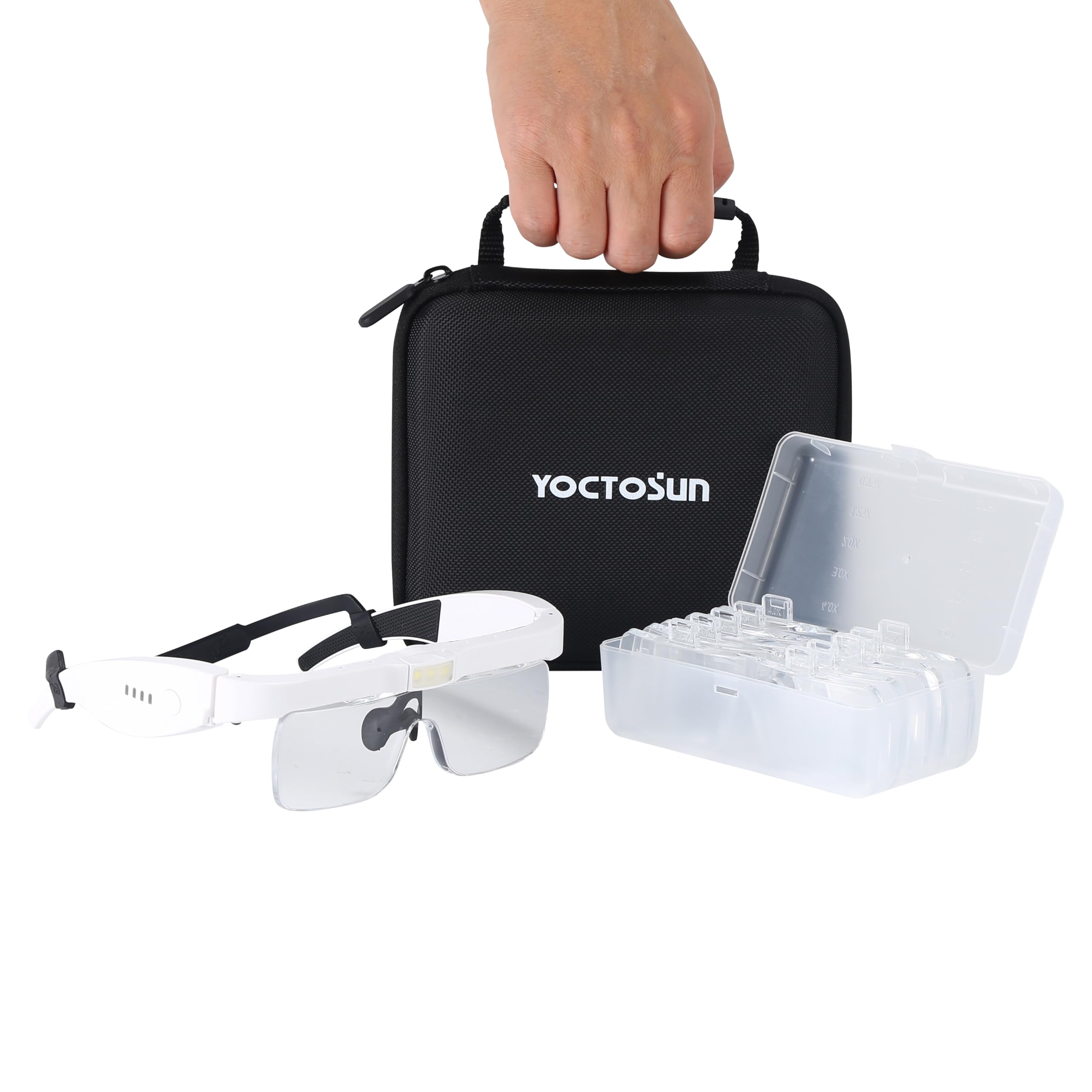 YOCTOSUN - Magnifier with 3 LED Lights, Storage Case, Head Strap and 5 Detachable Lenses 0.75X, 1.25X, 2.0X, 3.0X 4.0X, Magnification Headphones for Close Work, Hobby and โ image 1